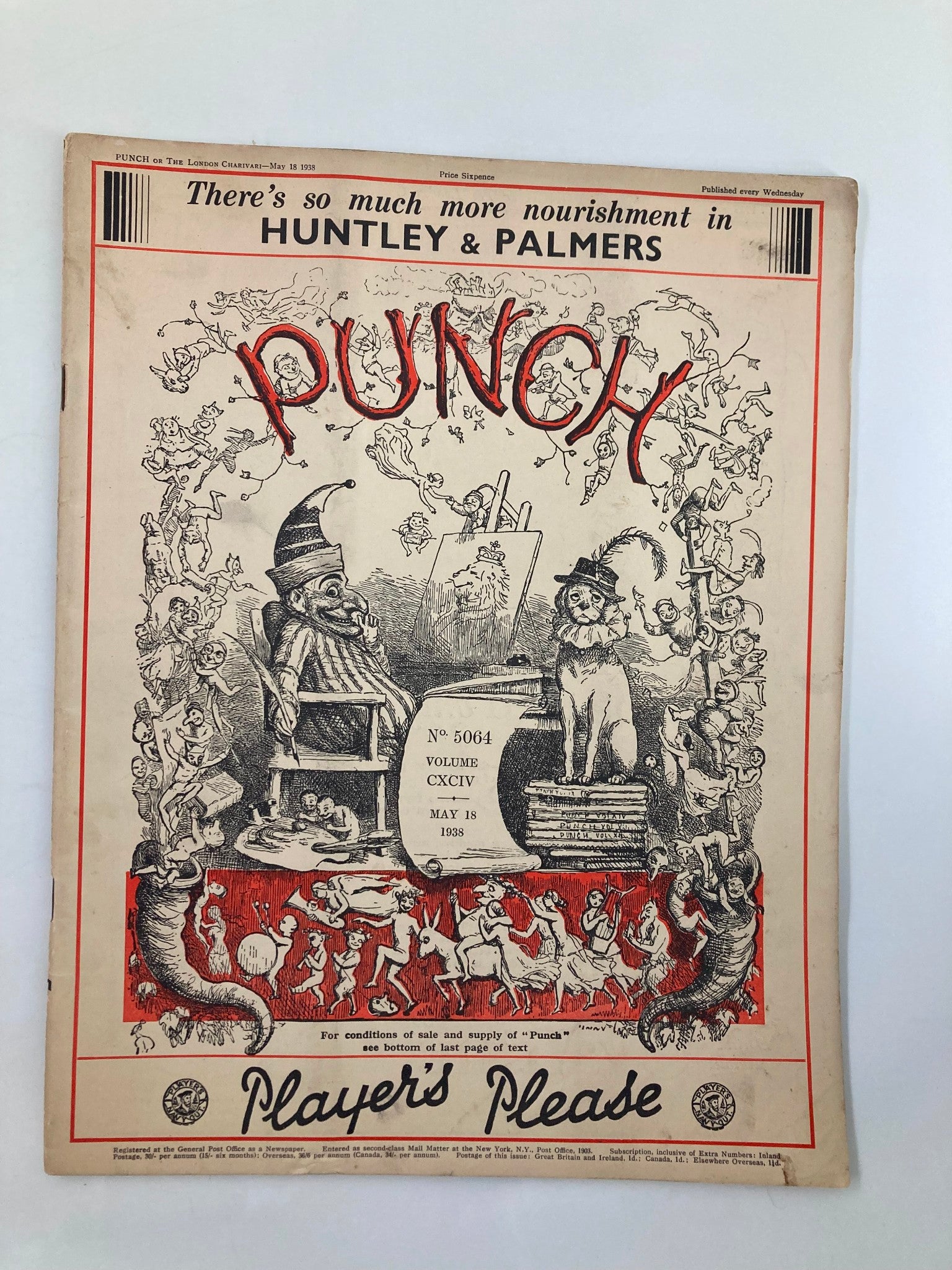 VTG Punch Magazine May 18 1938 #5064 Vol 194 WWII Cartoon & Humour No Label