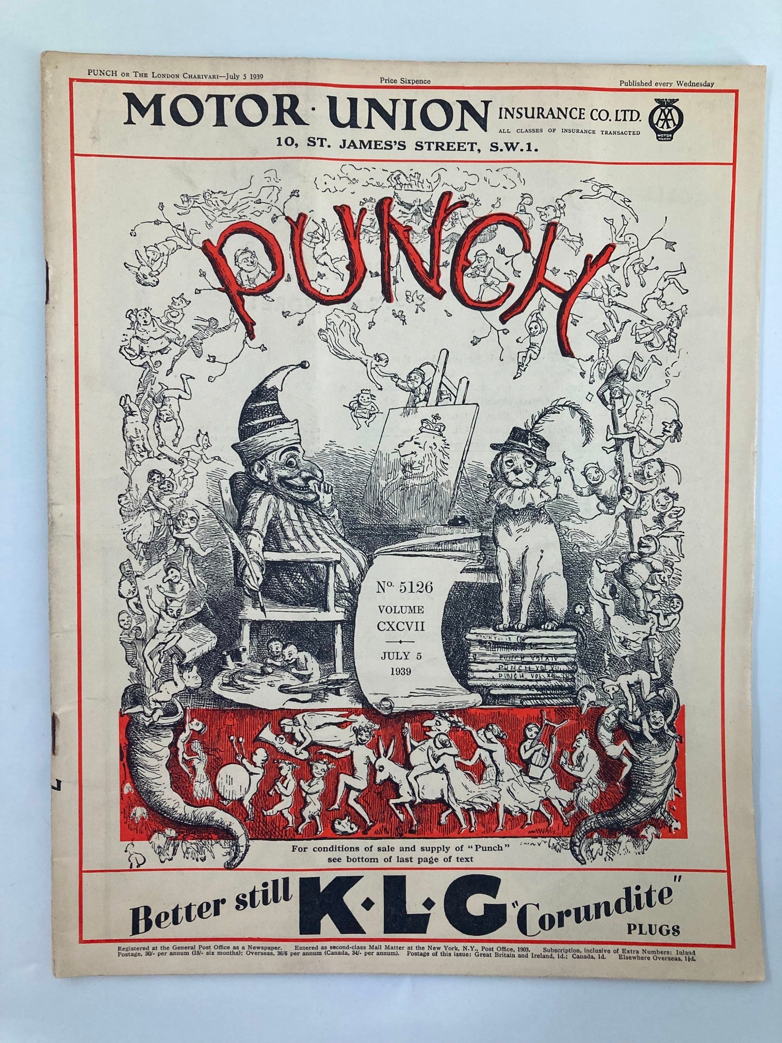 VTG Punch Magazine July 5 1939 #5126 Vol 197 WWII Cartoon & Humour No Label