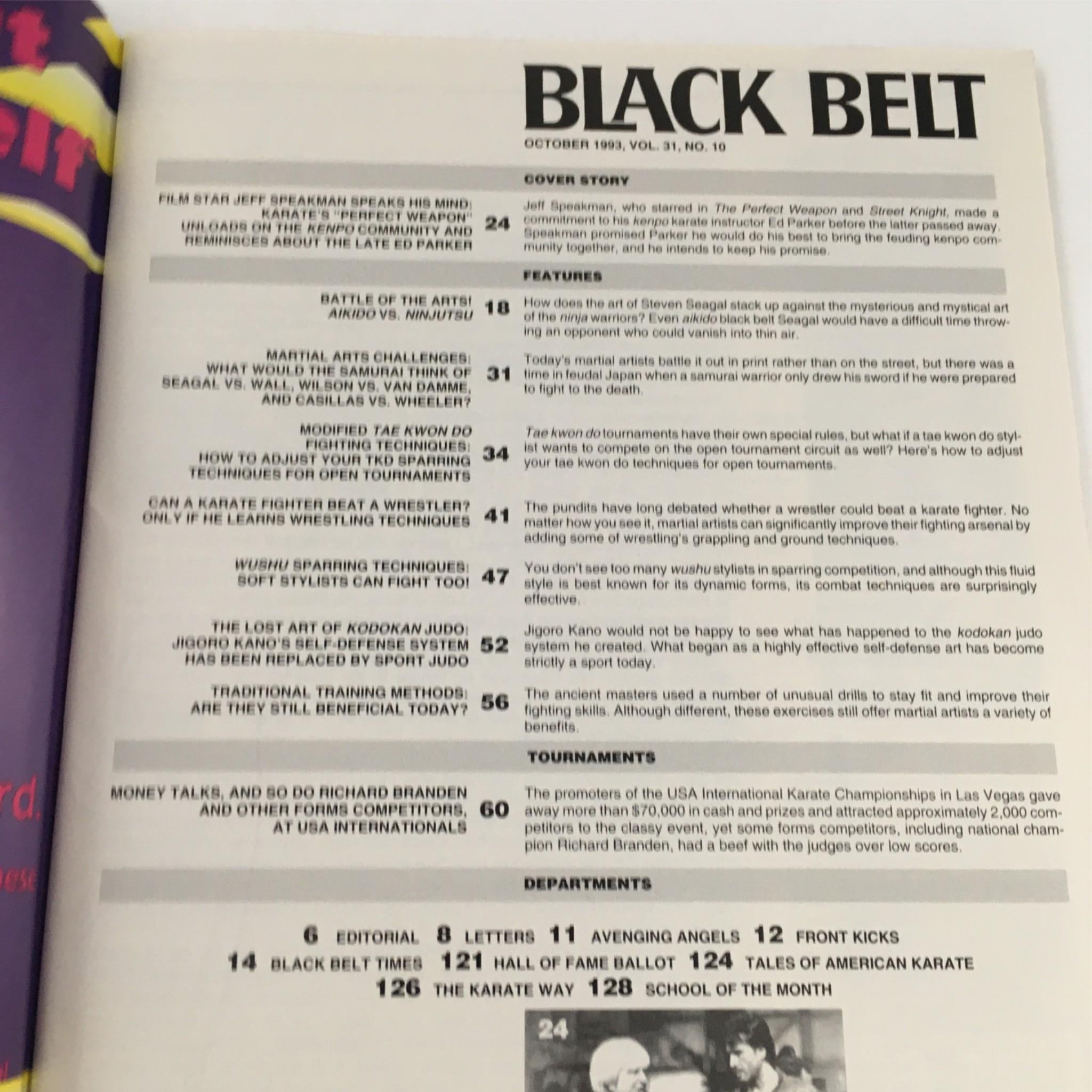 Black Belt Magazine October 1993 Jeff Speakman, Kathy Long No Label