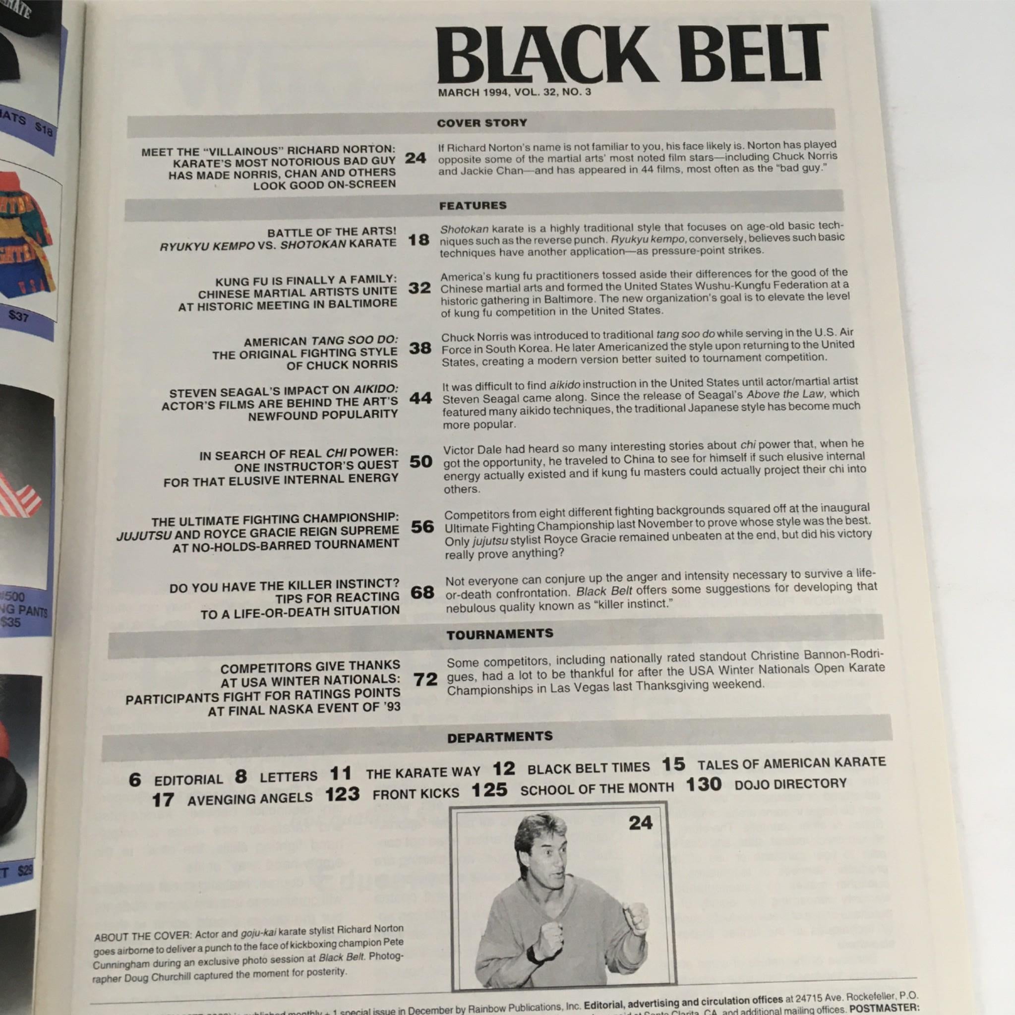 Black Belt Magazine March 1994 Richard Norton, Ryukyu Kempo vs Shotokan No Label