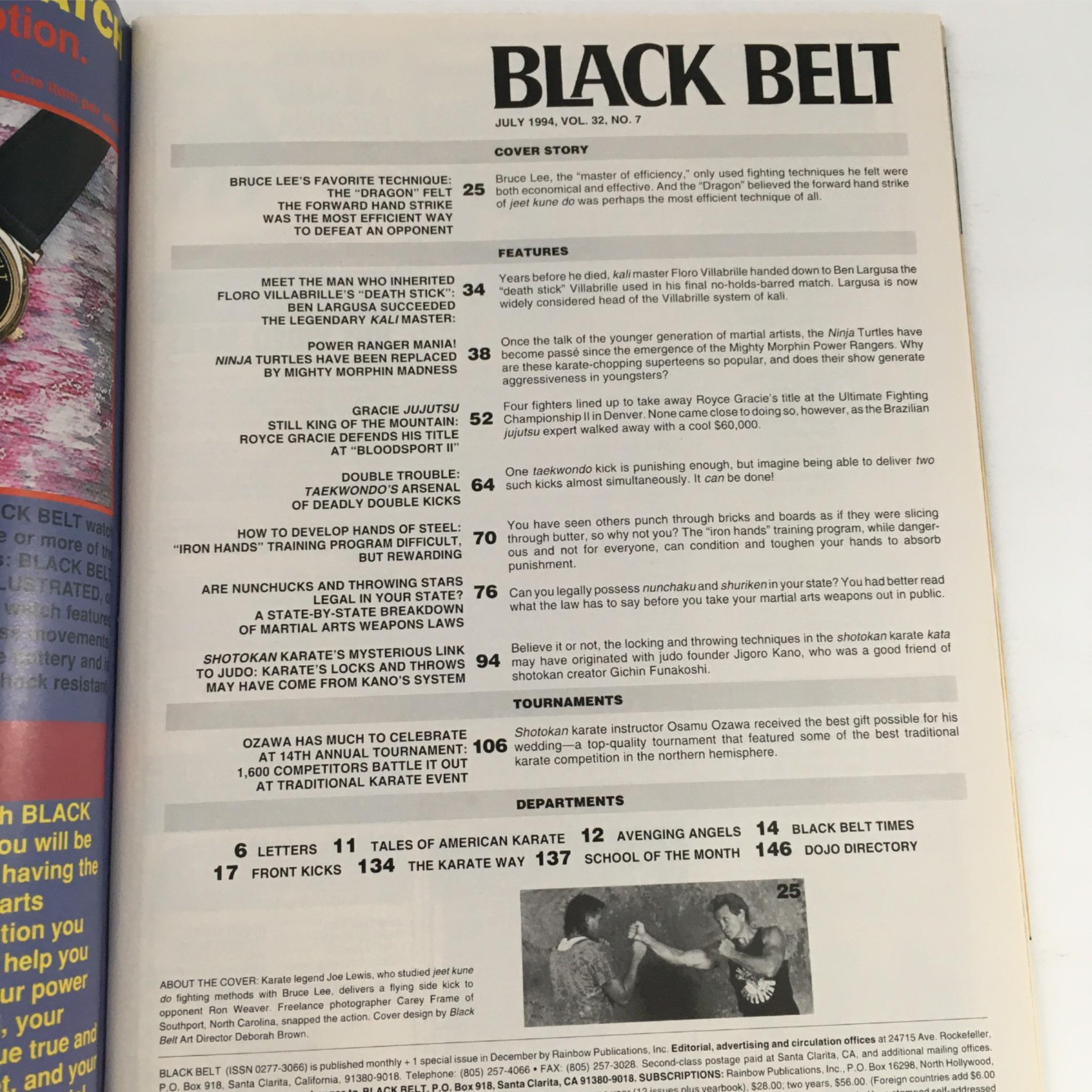 Black Belt Magazine July 1994 Bruce Lee's The Dragon Technique No Label