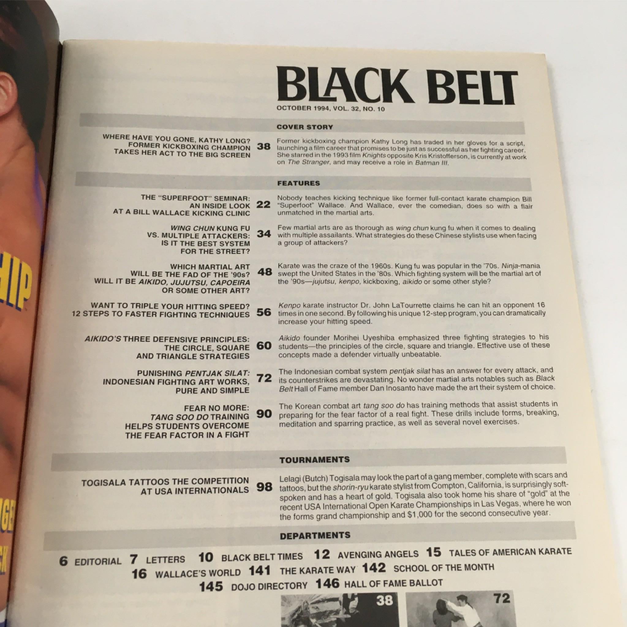 Black Belt Magazine October 1994 Kathy Long, Wing Chun, Aikido, JuJutsu No Label