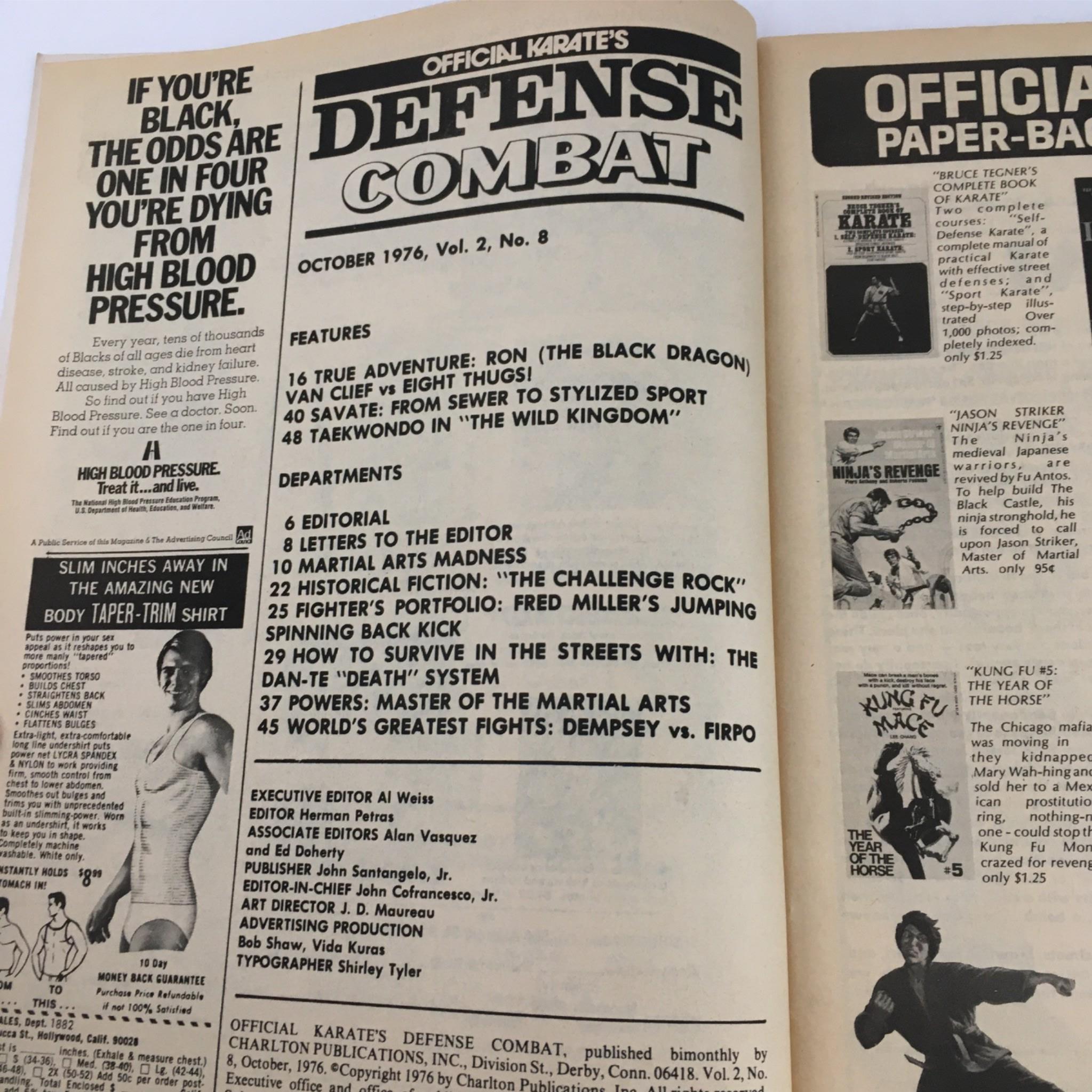 Official Karate's Defense Combat Magazine October 1976 Dempsey Firpo No Label