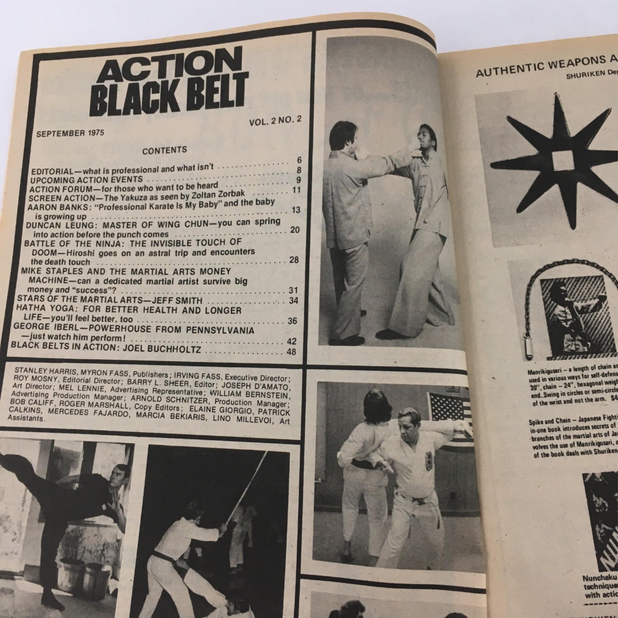 Action Black Belt Magazine September 1975 Aaron Banks, Mike Stapels No Label VG