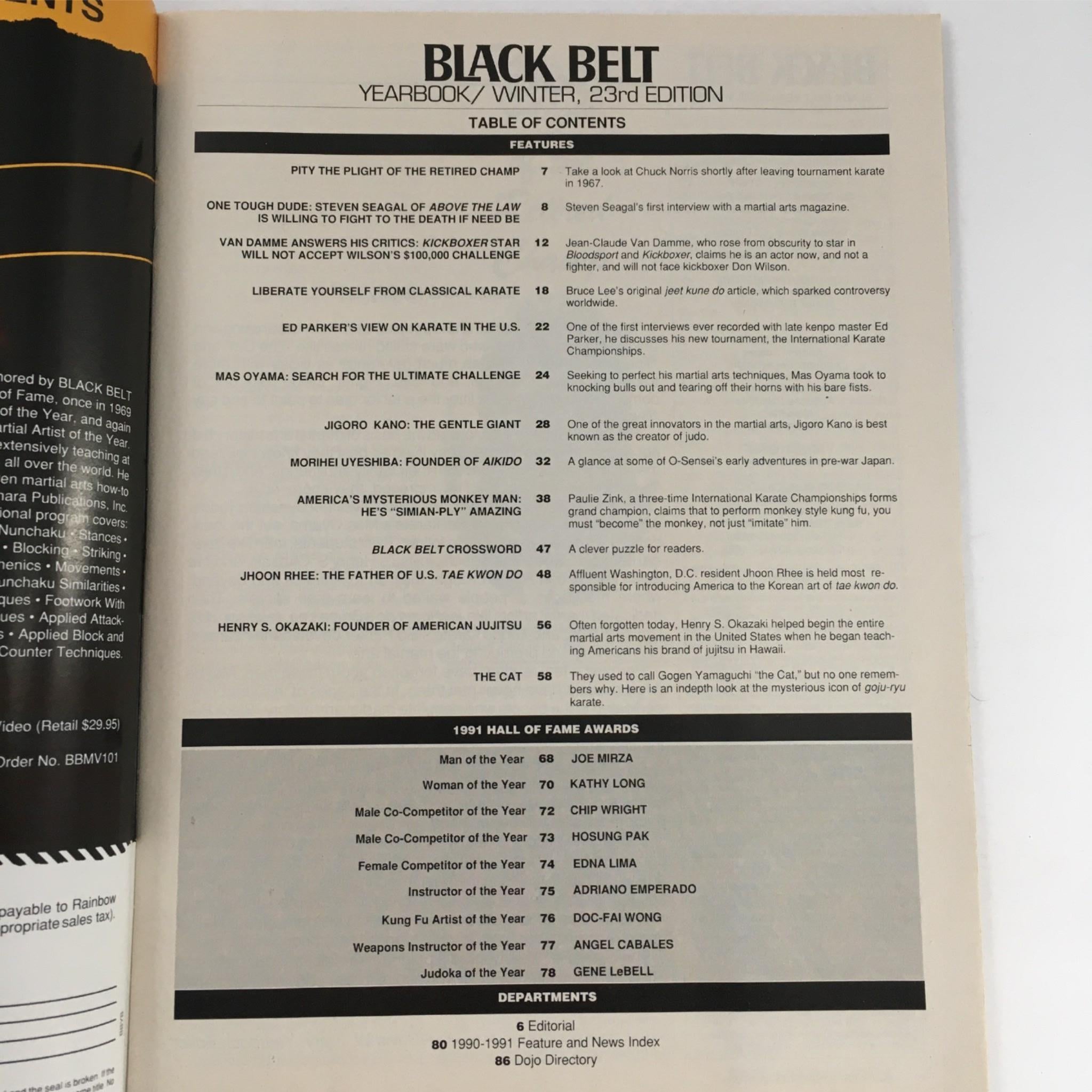 Black Belt Magazine Yearbook 23rd Edition 1990/1991 Van Damme, No Label VG