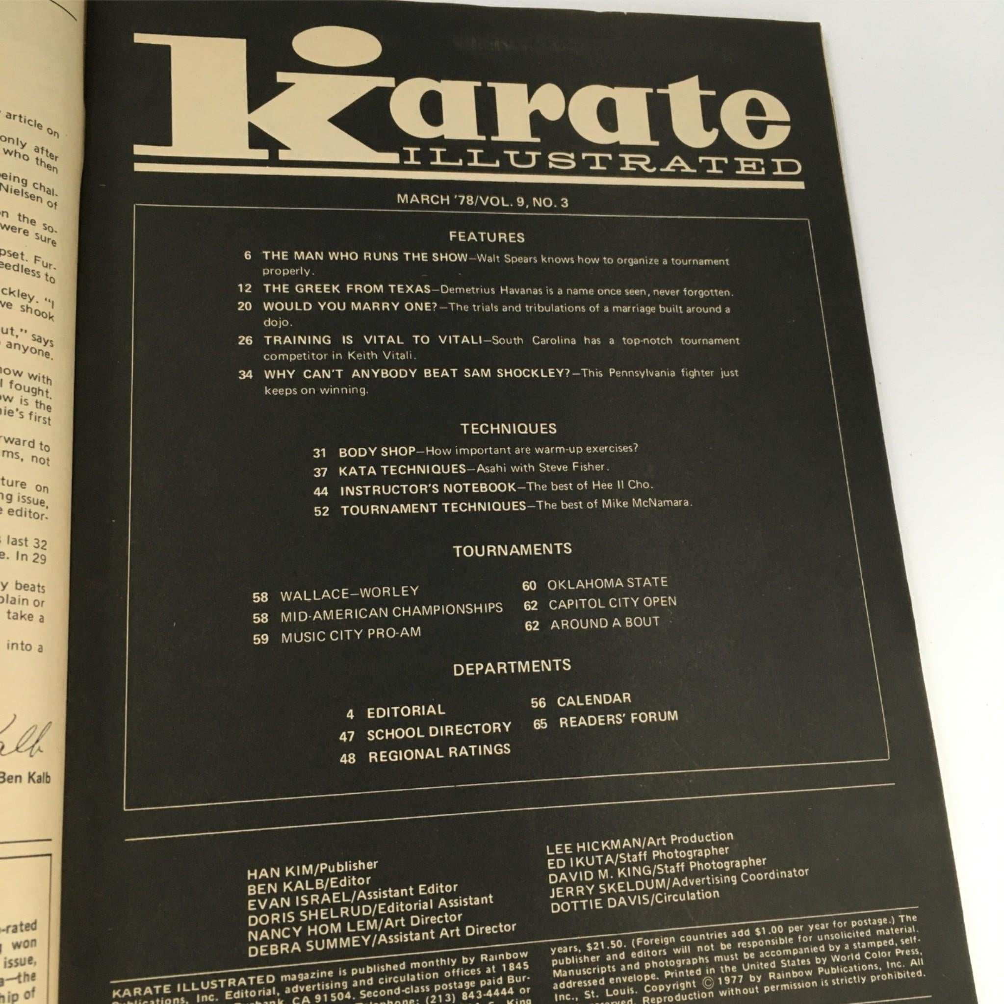 Karate Illustrated Magazine March 1978 Hee Il Cho, Mike McNamara No Label