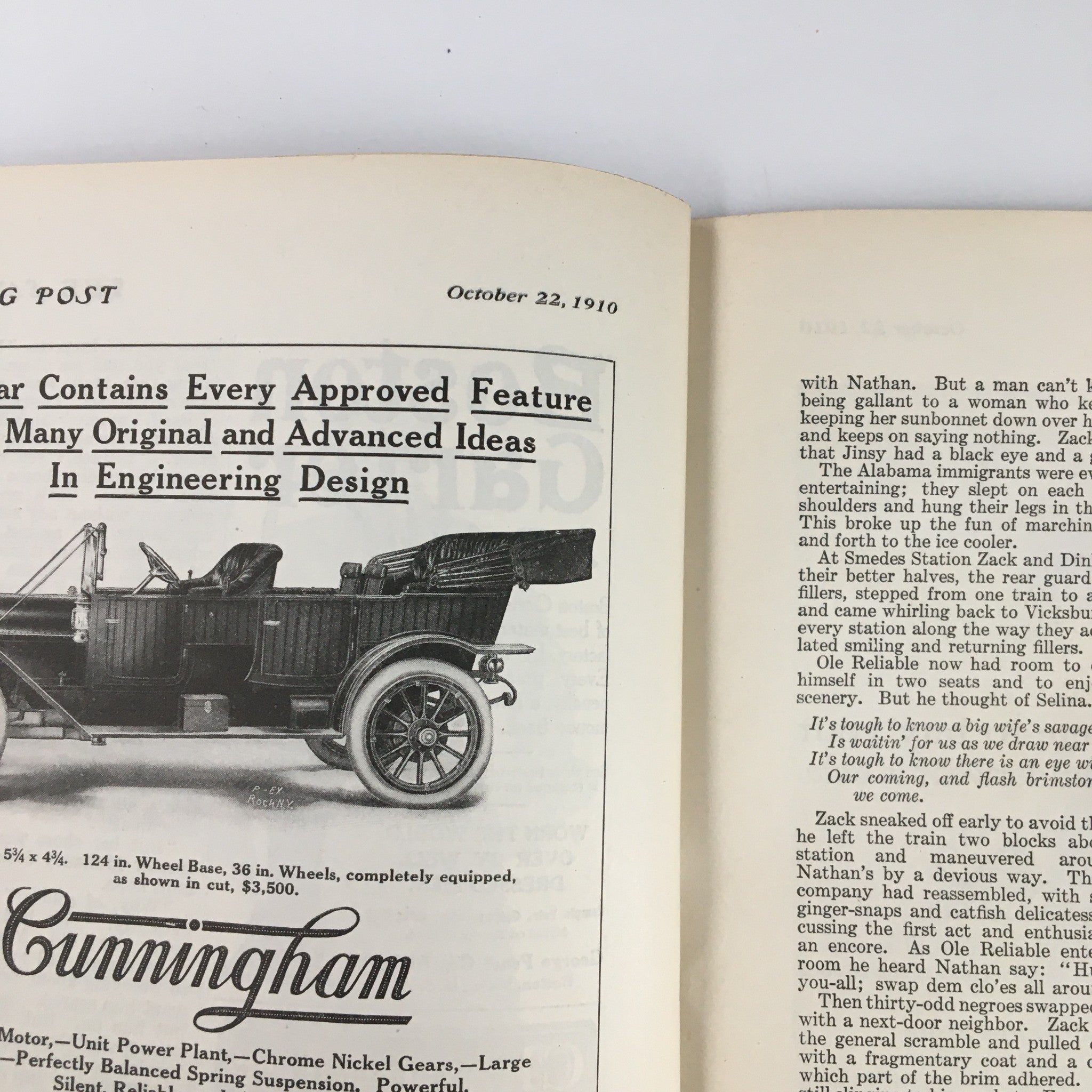 The Saturday Evening Post October 22 1910 In The Old Days of The Old Lyceum, featuring vintage car advertisement with detailed illustration.