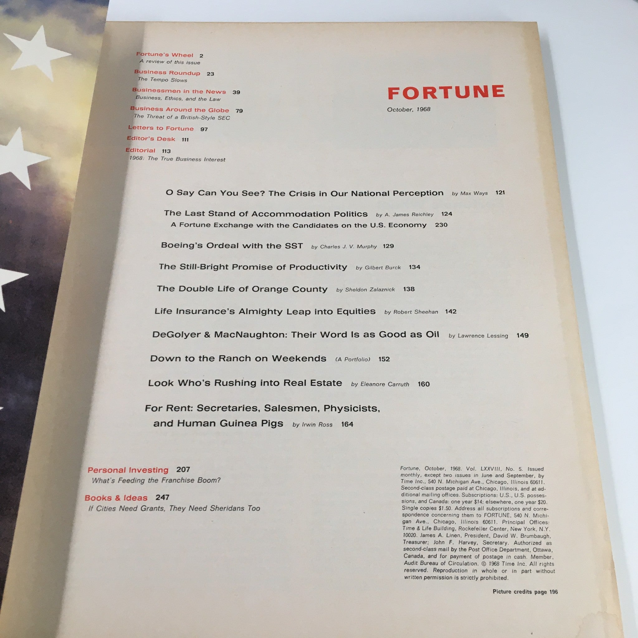 VTG Fortune Magazine October 1968 The Candidates Talk About Business No Label