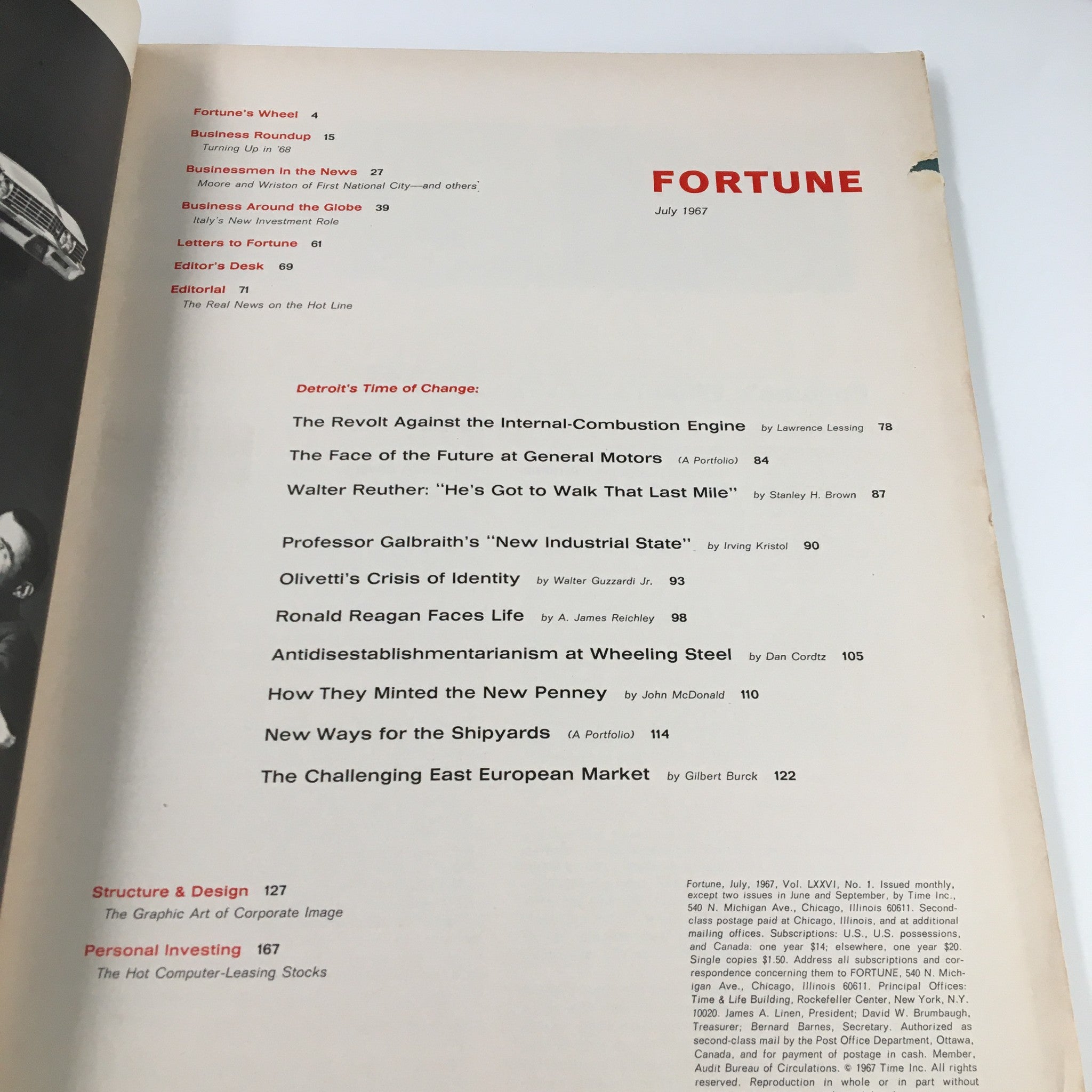 VTG Fortune Magazine July 1967 Ronald Reagan Faces Life No Label