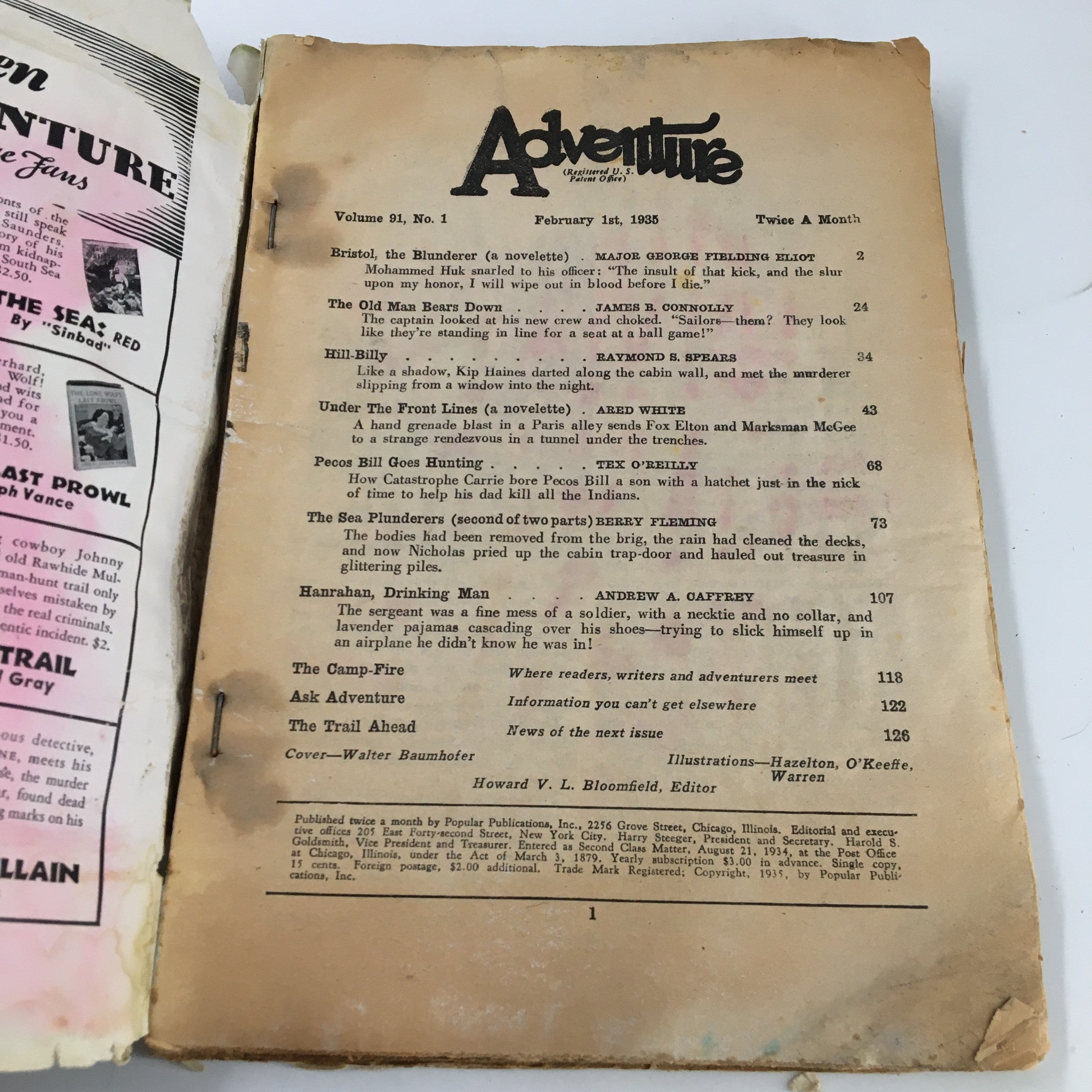 VTG Adventure Magazine February 1 1935 Bristol, The Blunderer Novelette No Label