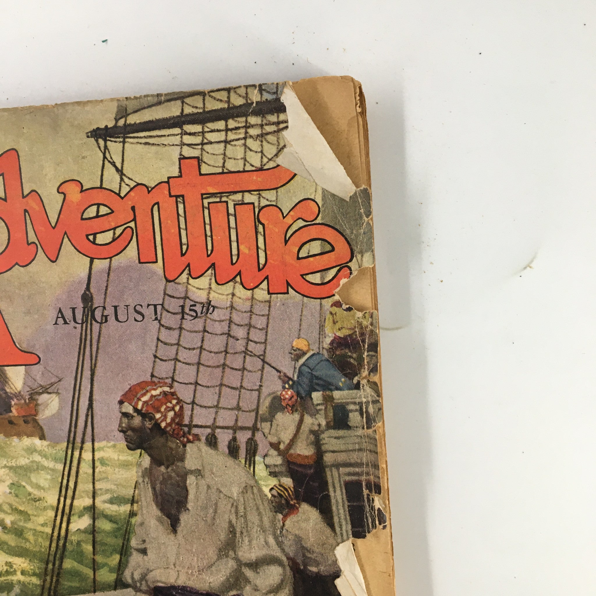 Cover of VTG Adventure Magazine August 15 1927 featuring nautical adventure scene and vibrant illustrations.