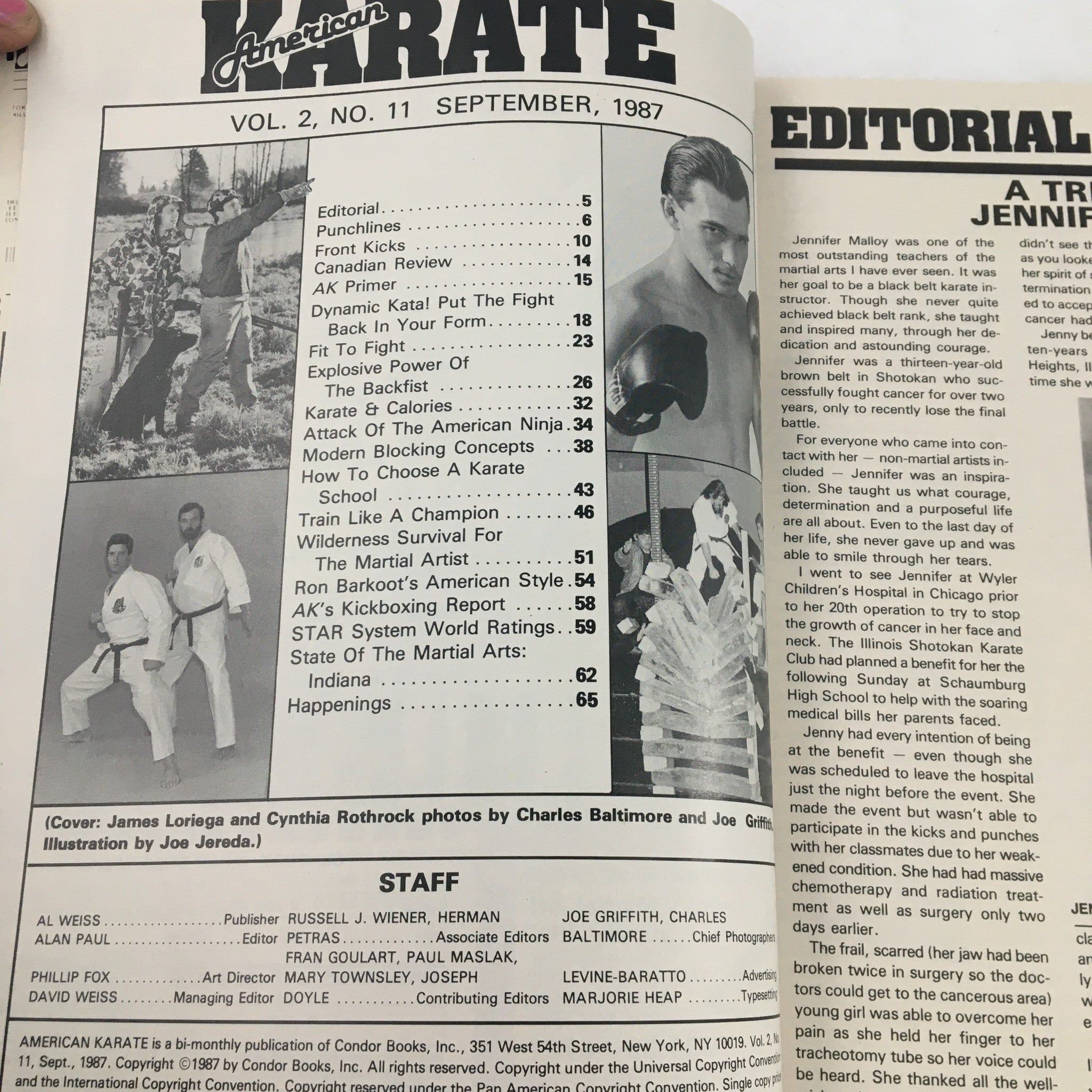 American Karate Magazine  September 1987 James Loriega & Cynthia Rothrock Cover