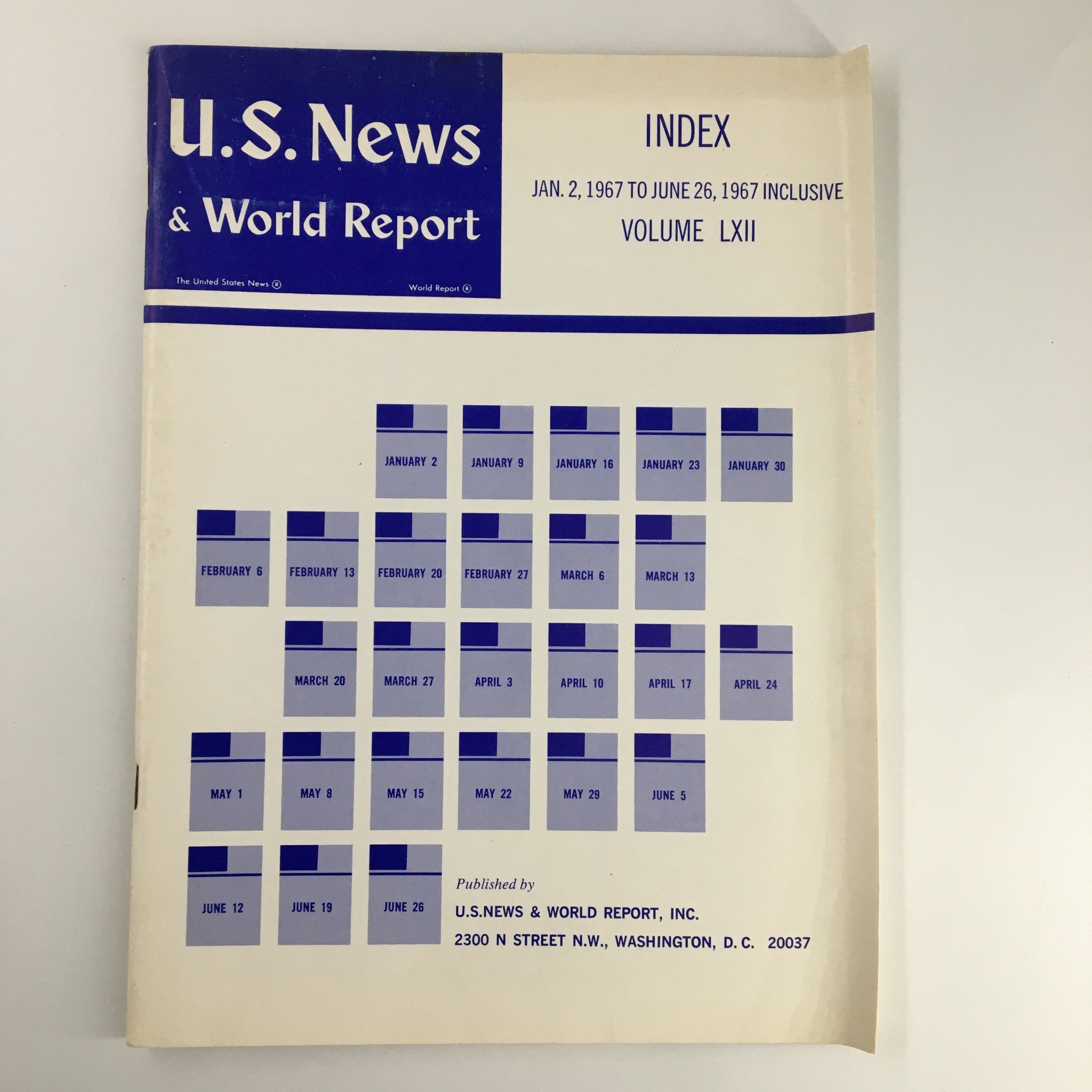 US News & World Report Magazine January 2 1967 Index to Volume LXII No Label