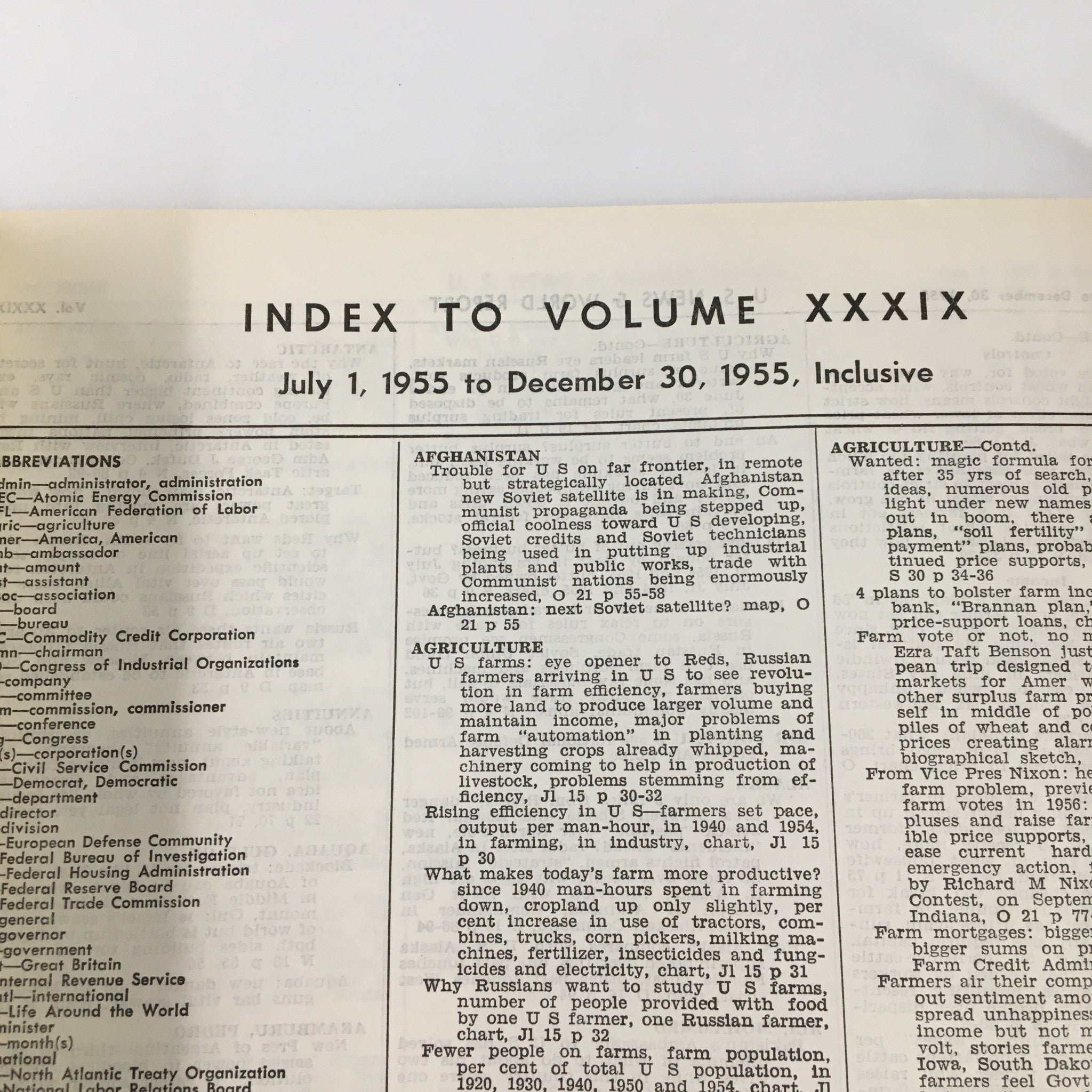 US News & World Report Magazine July 1 1955 Index to Volume XXXIX No Label