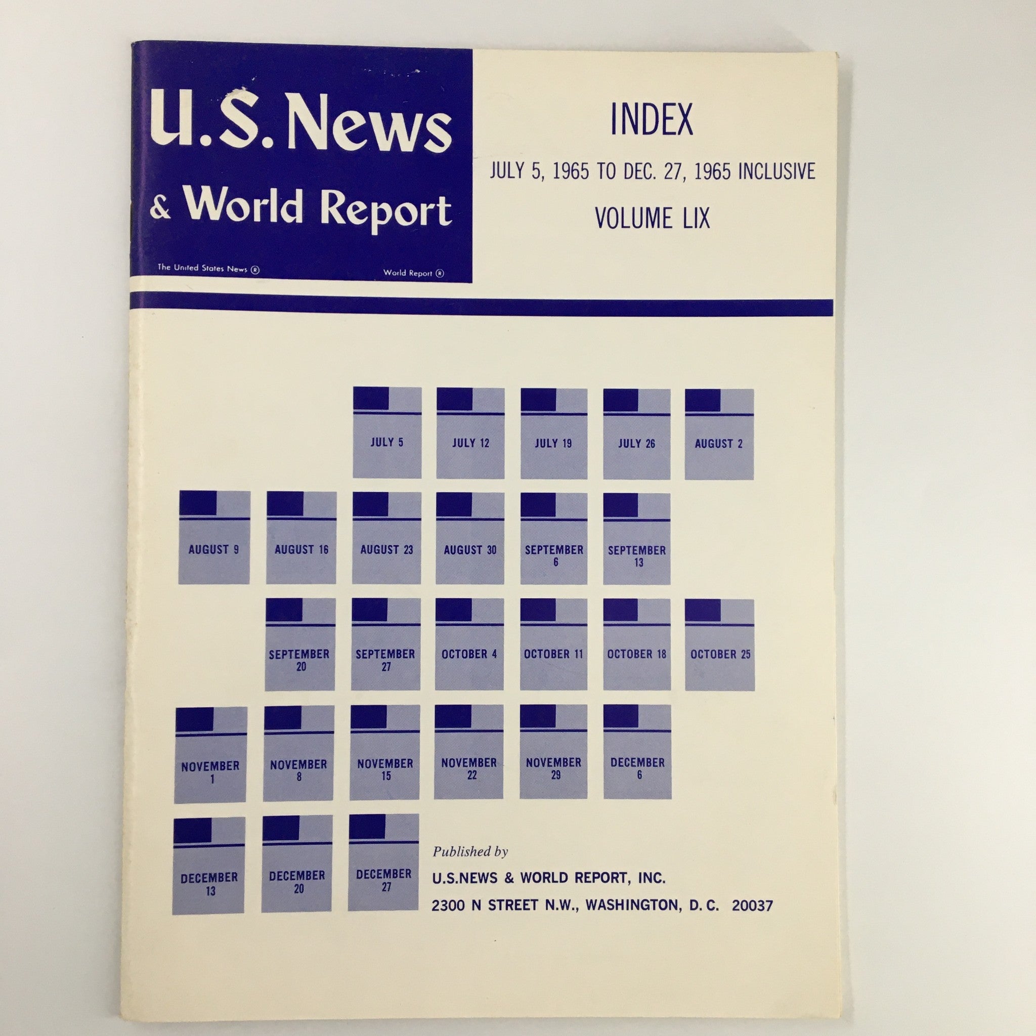 US News & World Report Magazine July 5 1965 Index to Volume LIX No Label