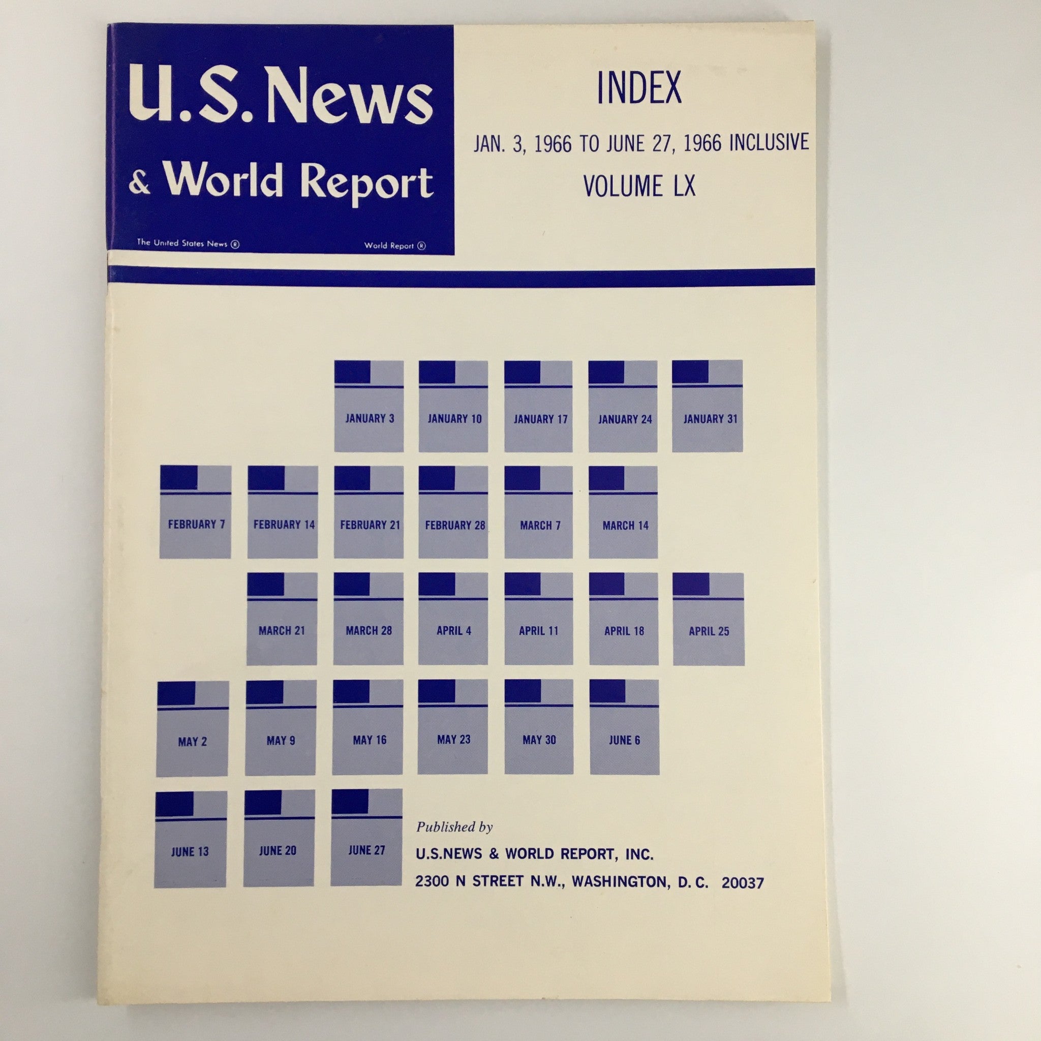 US News & World Report Magazine January 3 1966 Index to Volume LX No Label