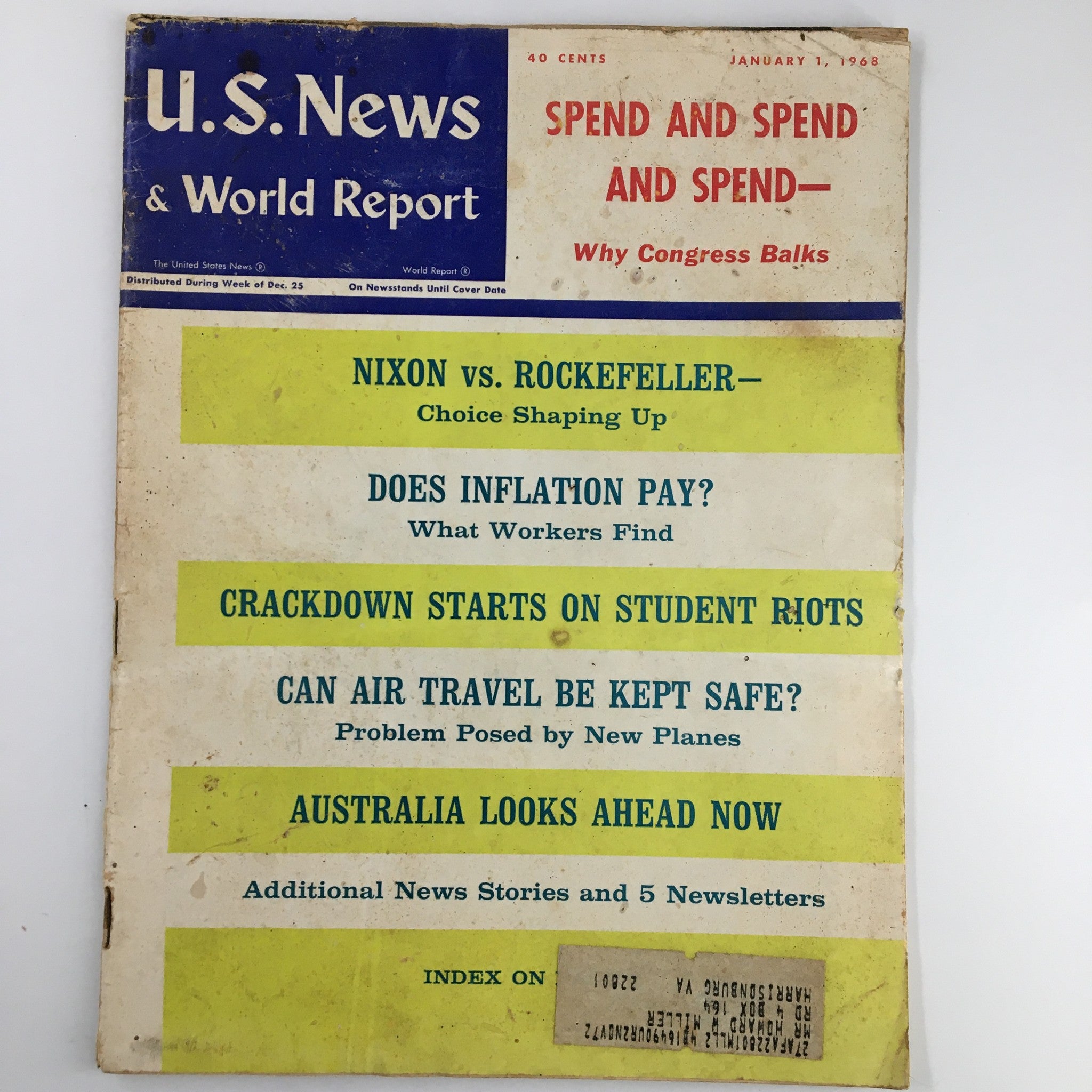 US News & World Report Magazine January 1 1968 Richard Nixon, Nelson Rockefeller