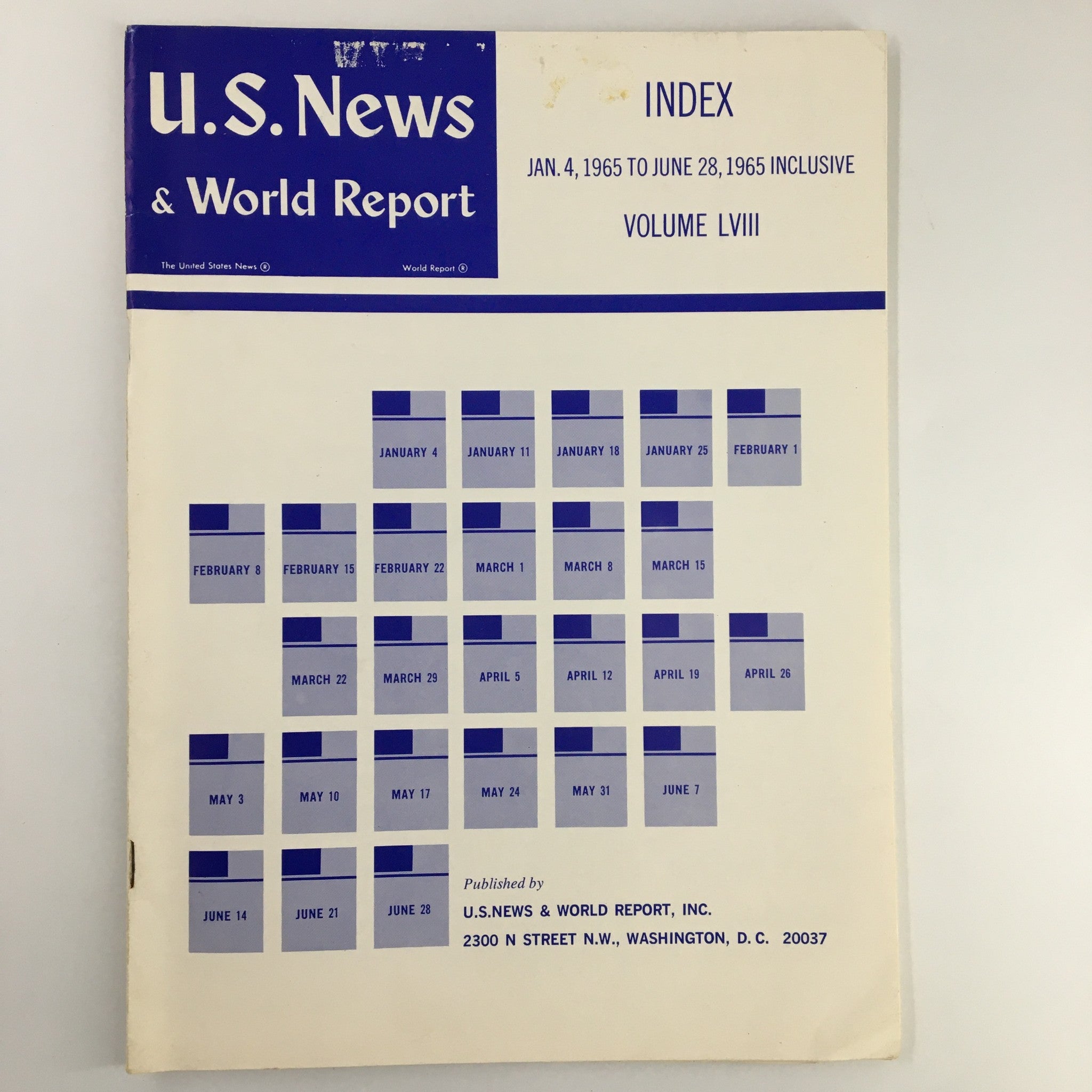 US News & World Report Magazine January 4 1965 Index to Volume LVIII No Label