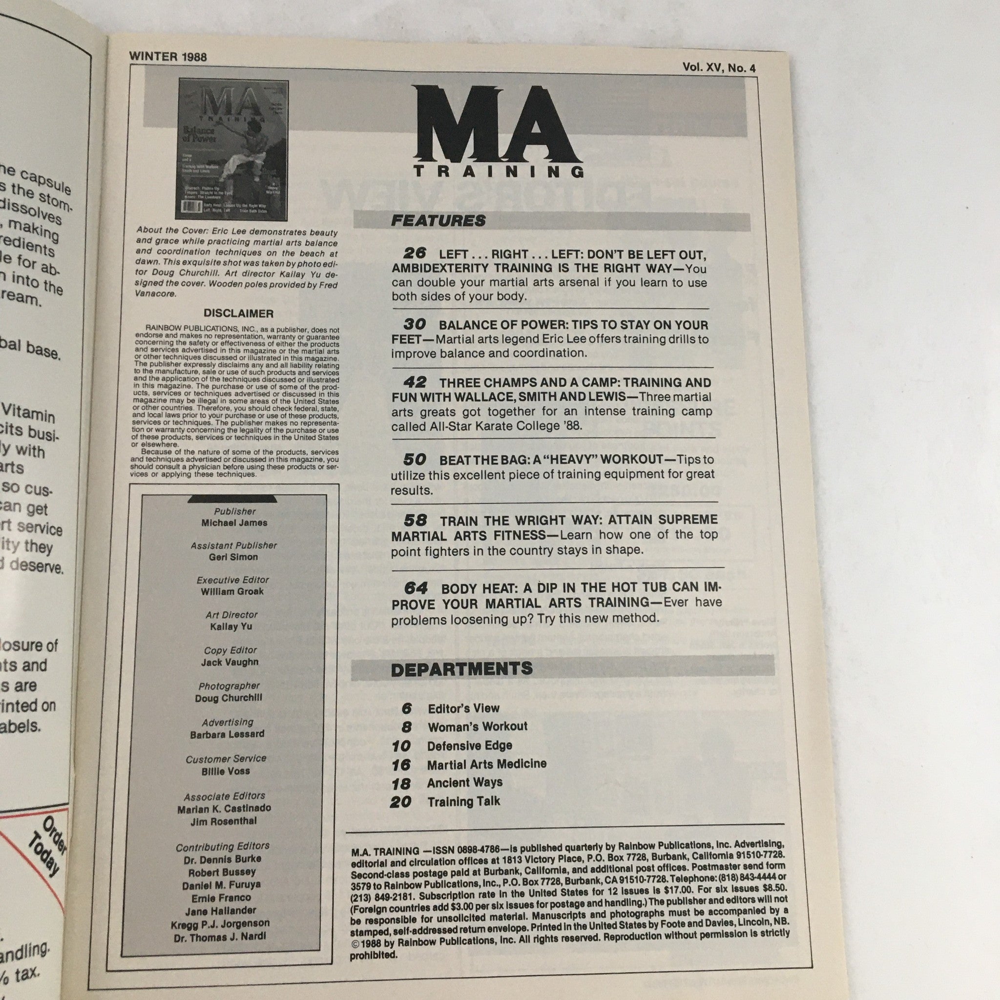 M.A. Training Magazine Winter 1988 Vol 15 #4 Eric Lee Demo's Martial Art Balance