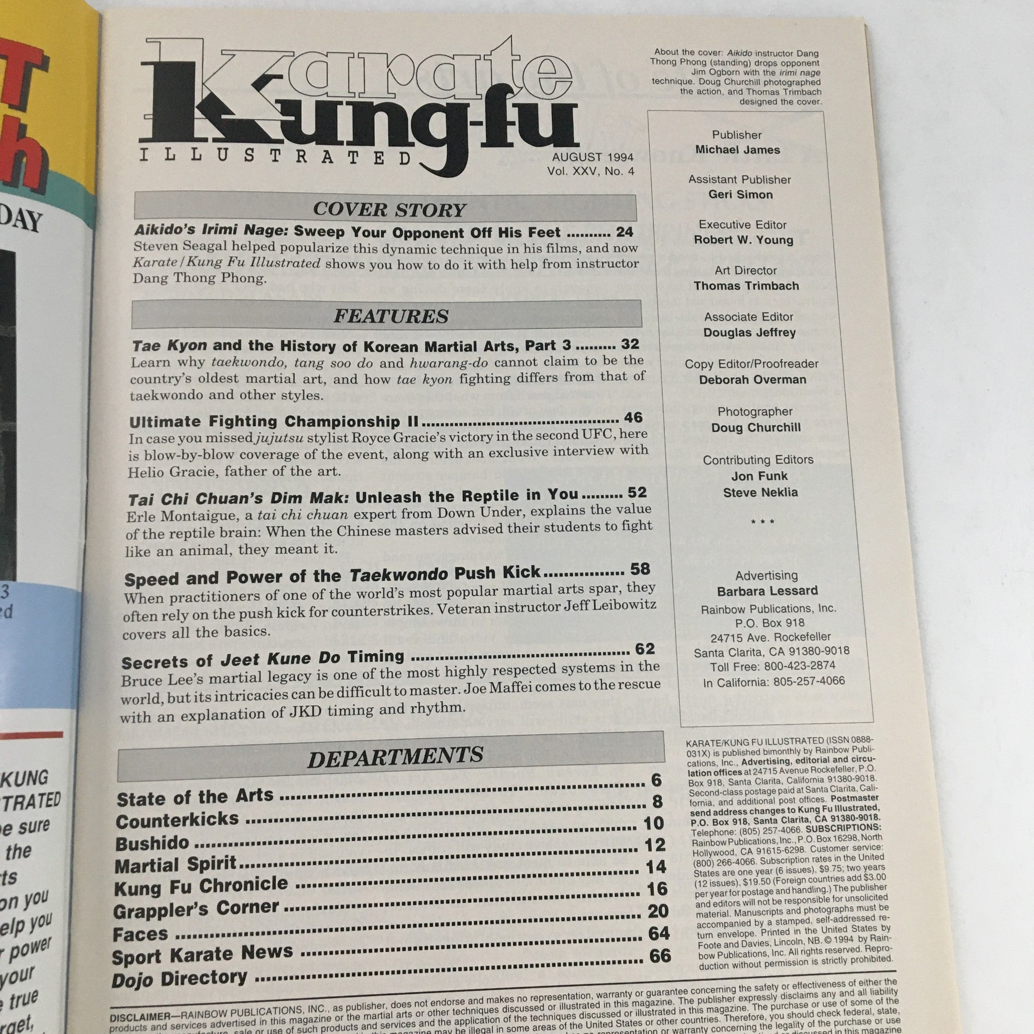 Karate Kung-Fu Illustrated Magazine August 1994 Aikido's  Dang Thong Phong