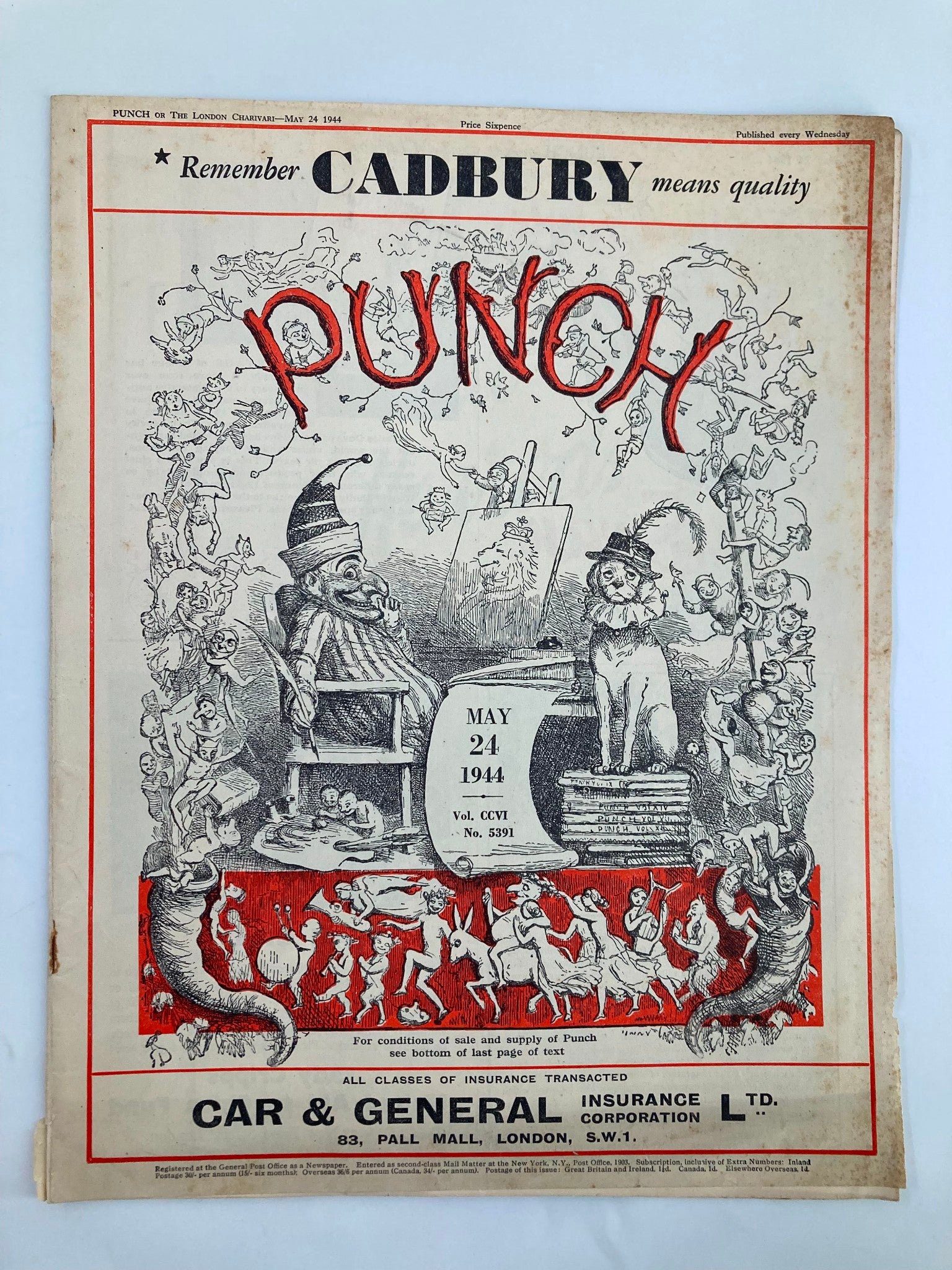 VTG Punch Magazine May 24 1944 #5391 Vol 206 WWII Cartoon & Humour