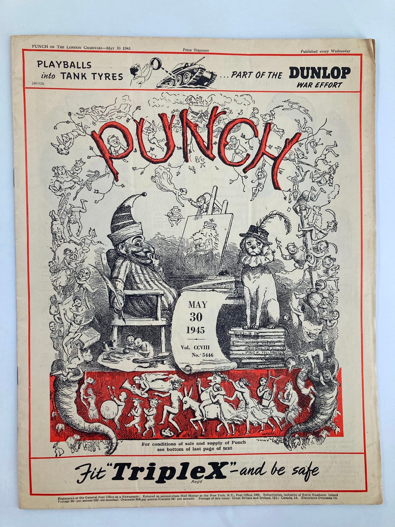 VTG Punch Magazine May 30 1945 #5446 Vol 208 WWII Cartoon & Humour