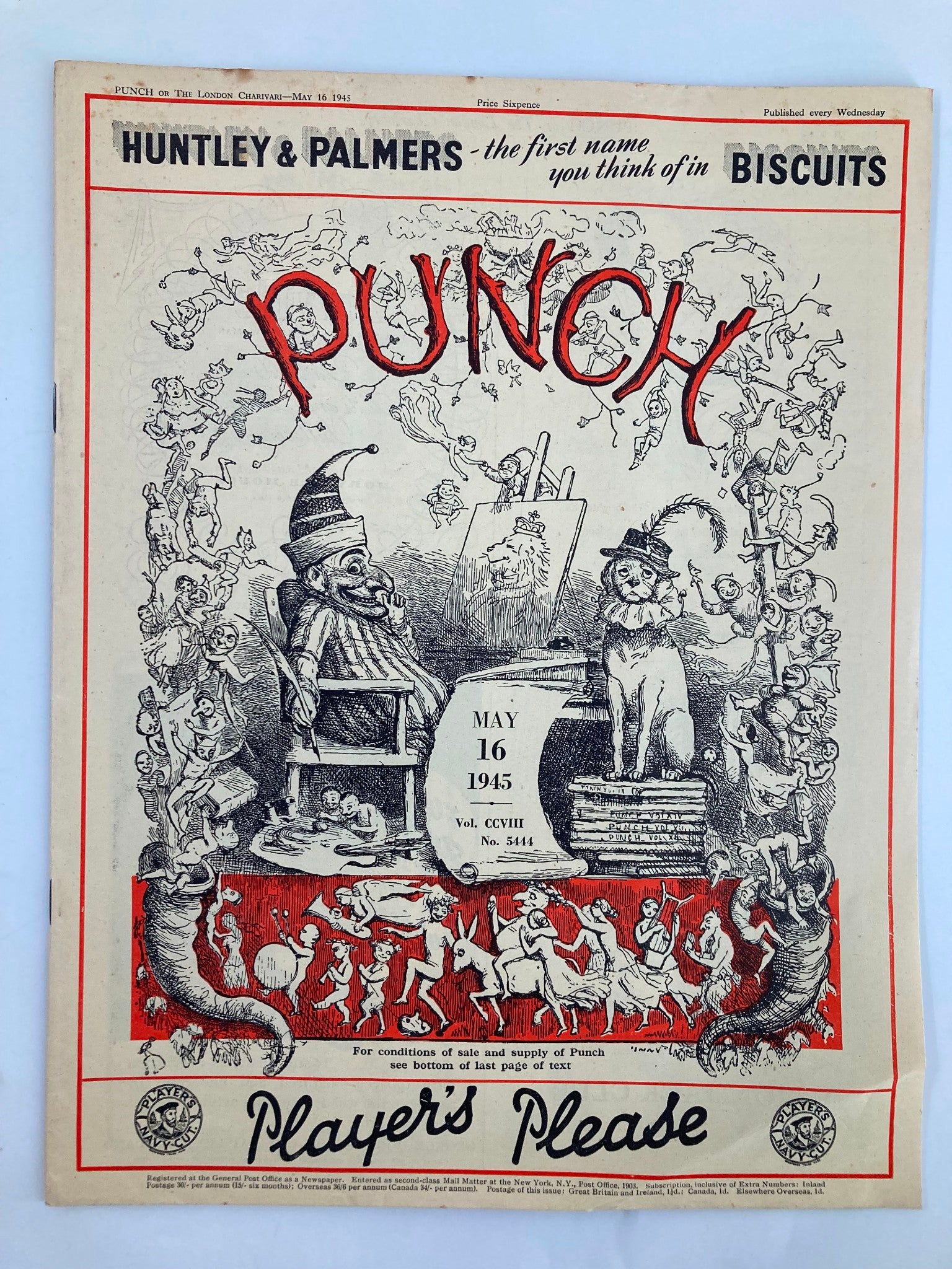 VTG Punch Magazine May 16 1945 #5444 Vol 208 WWII Cartoon & Humour