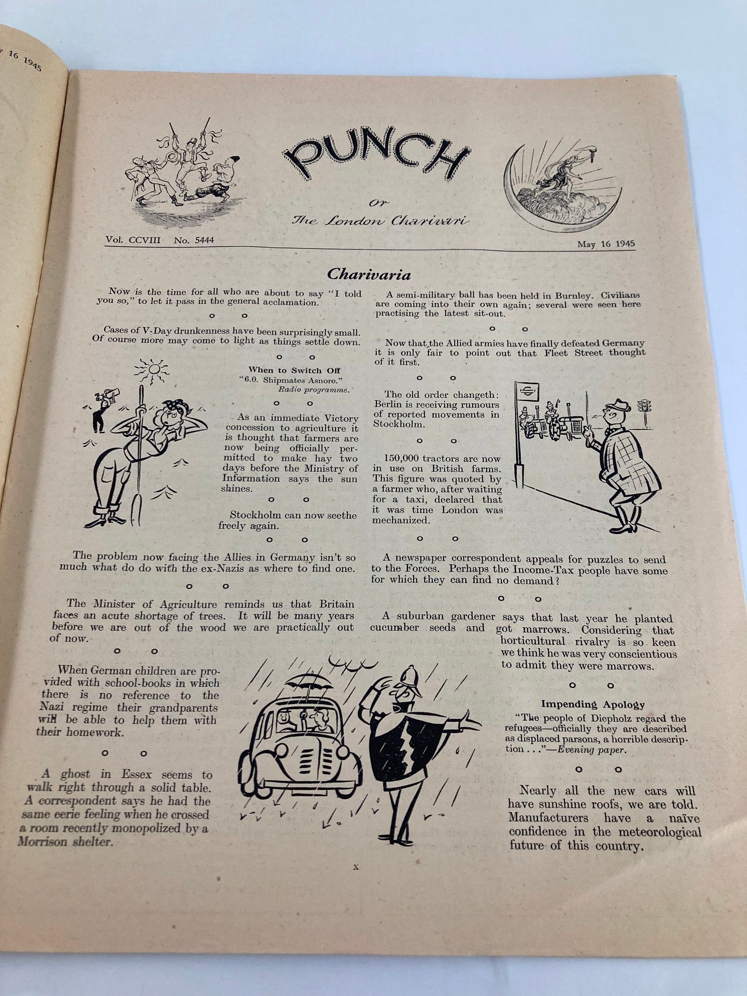 VTG Punch Magazine May 16 1945 #5444 Vol 208 WWII Cartoon & Humour