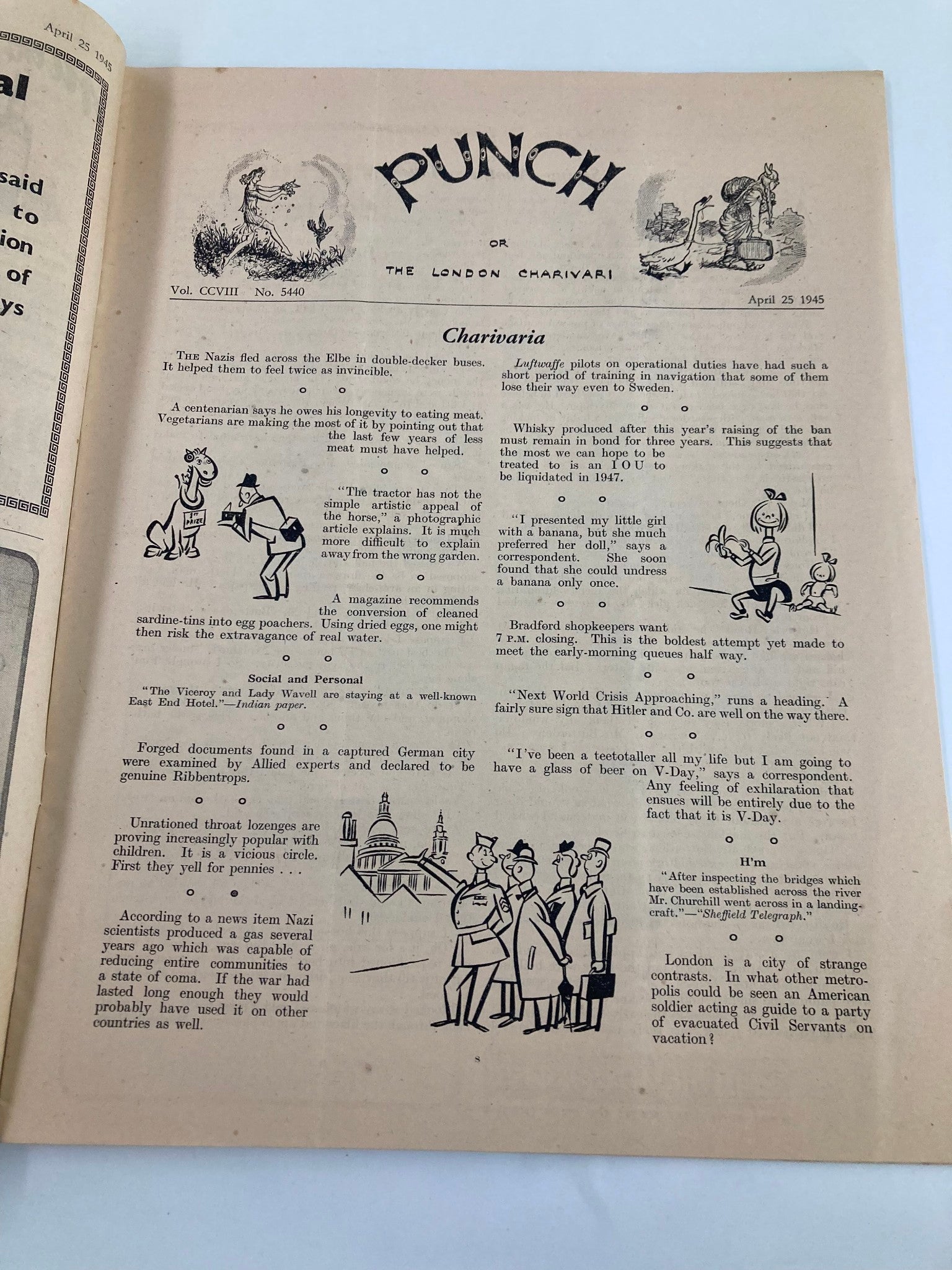 VTG Punch Magazine April 25 1945 #5440 Vol 208 WWII Cartoon & Humour