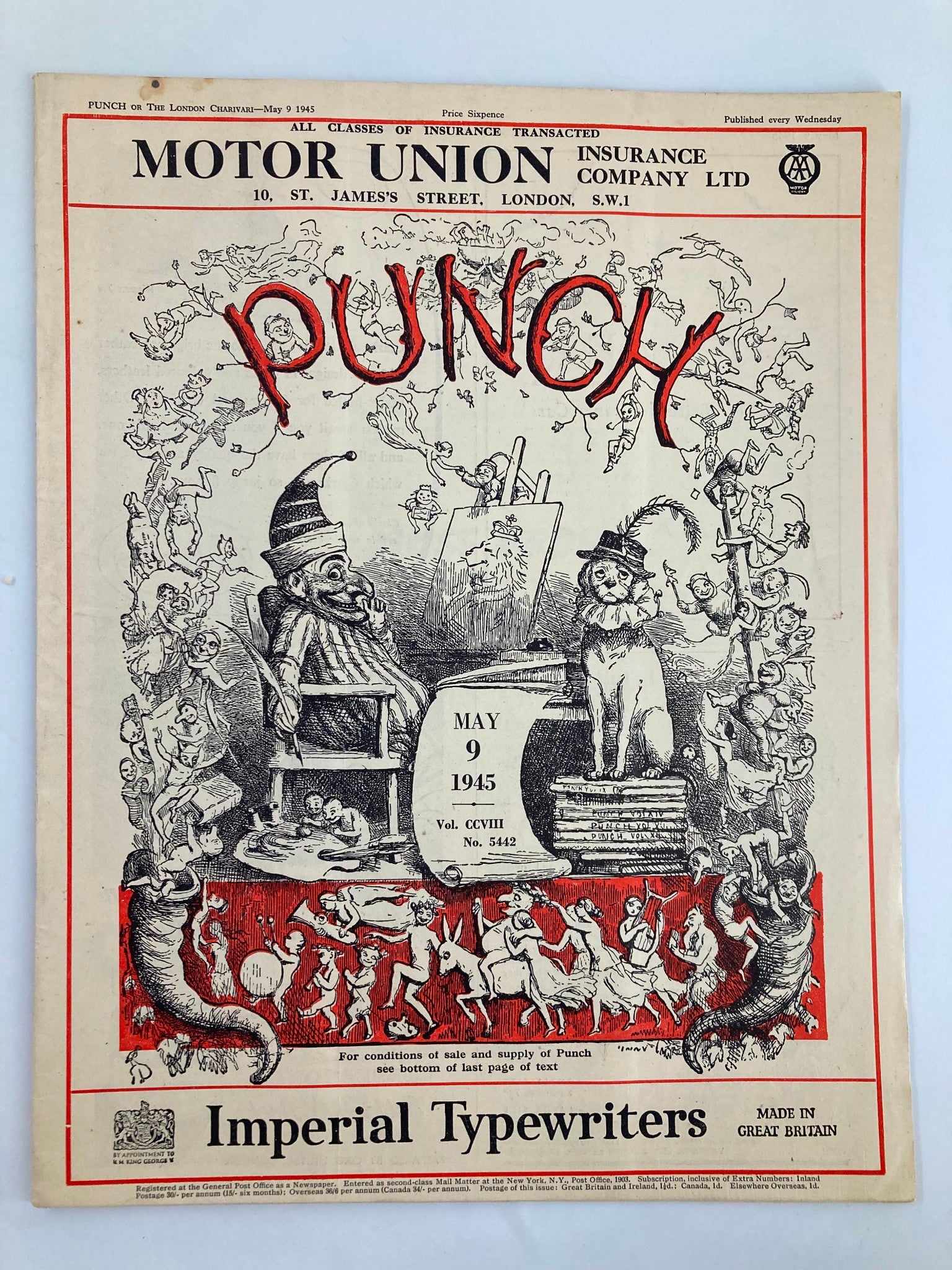 VTG Punch Magazine May 9 1945 #5442 Vol 208 WWII Cartoon & Humour