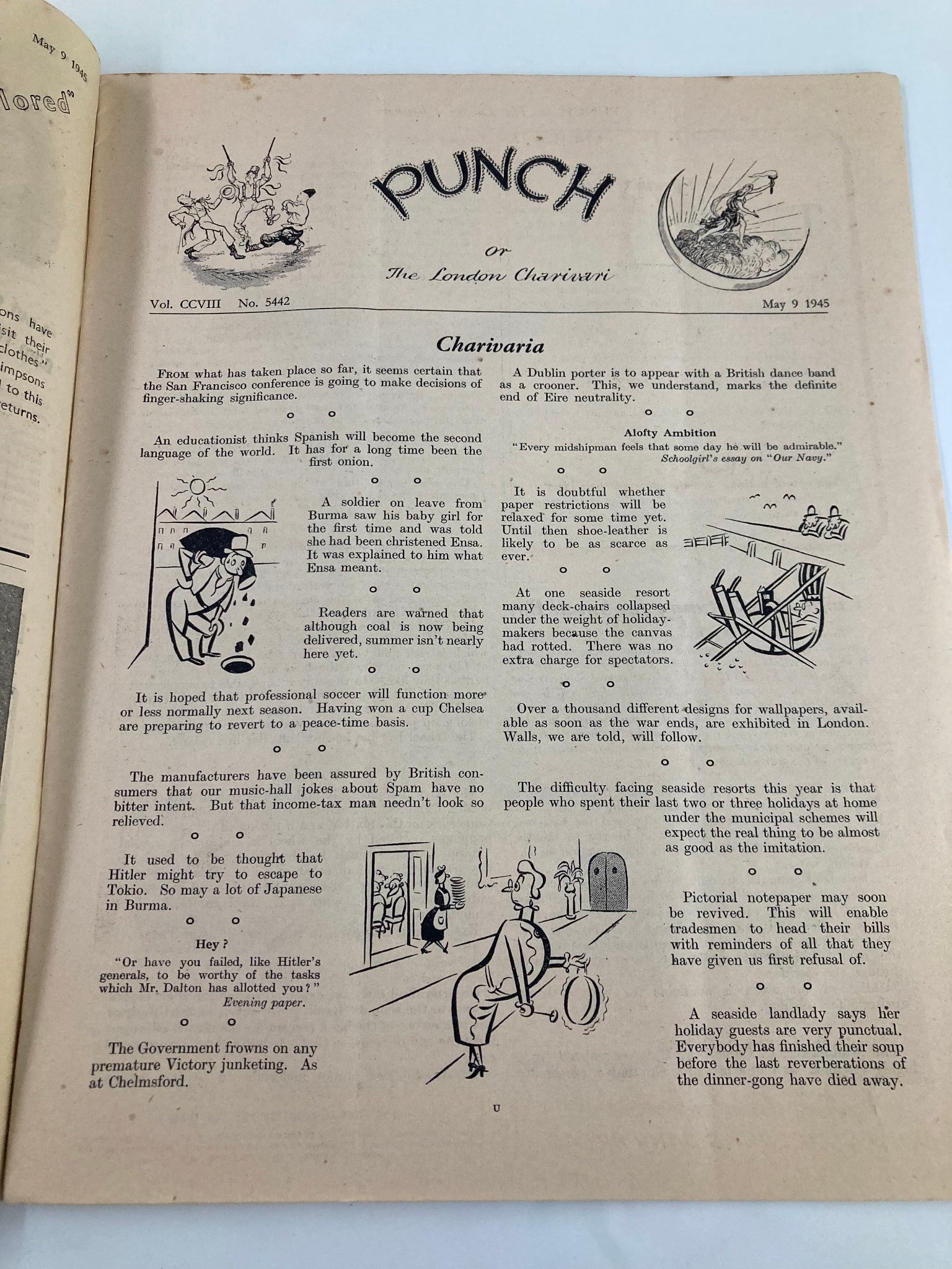 VTG Punch Magazine May 9 1945 #5442 Vol 208 WWII Cartoon & Humour