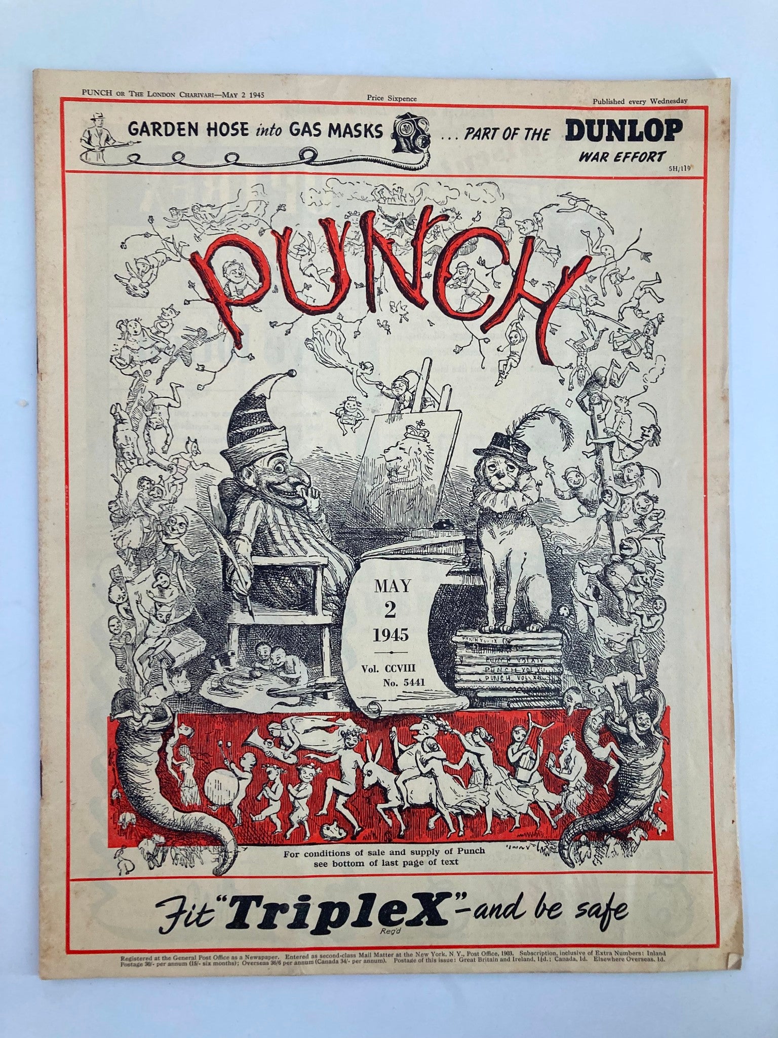 VTG Punch Magazine May 2 1945 #5441 Vol 208 WWII Cartoon & Humour