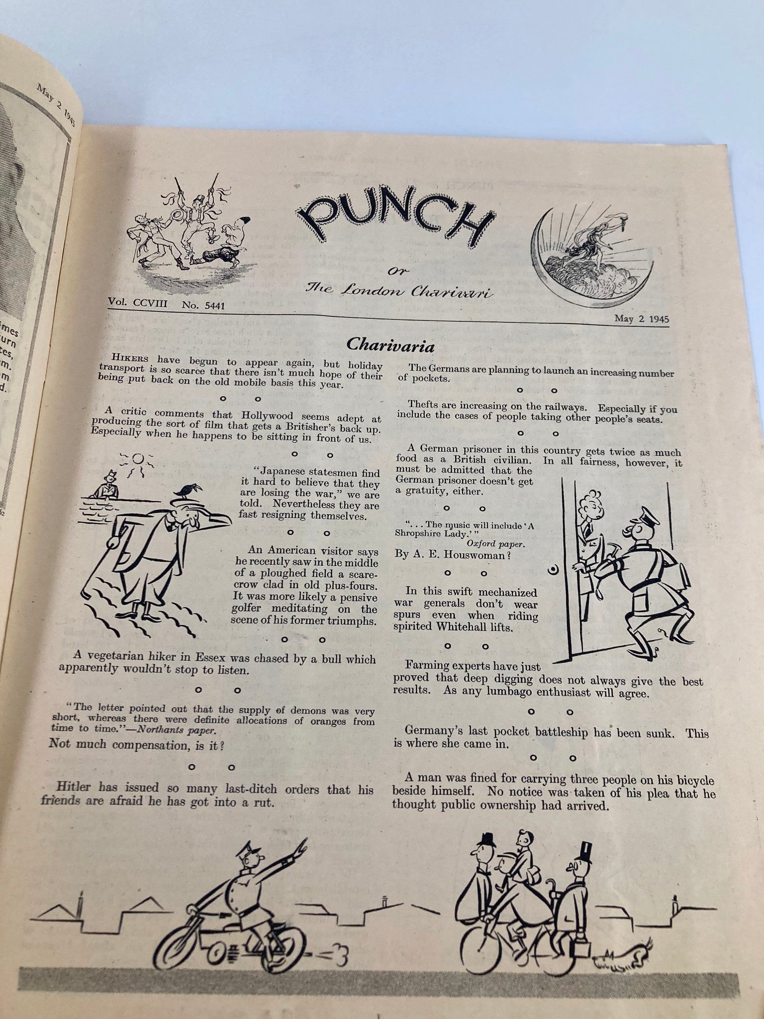 VTG Punch Magazine May 2 1945 #5441 Vol 208 WWII Cartoon & Humour