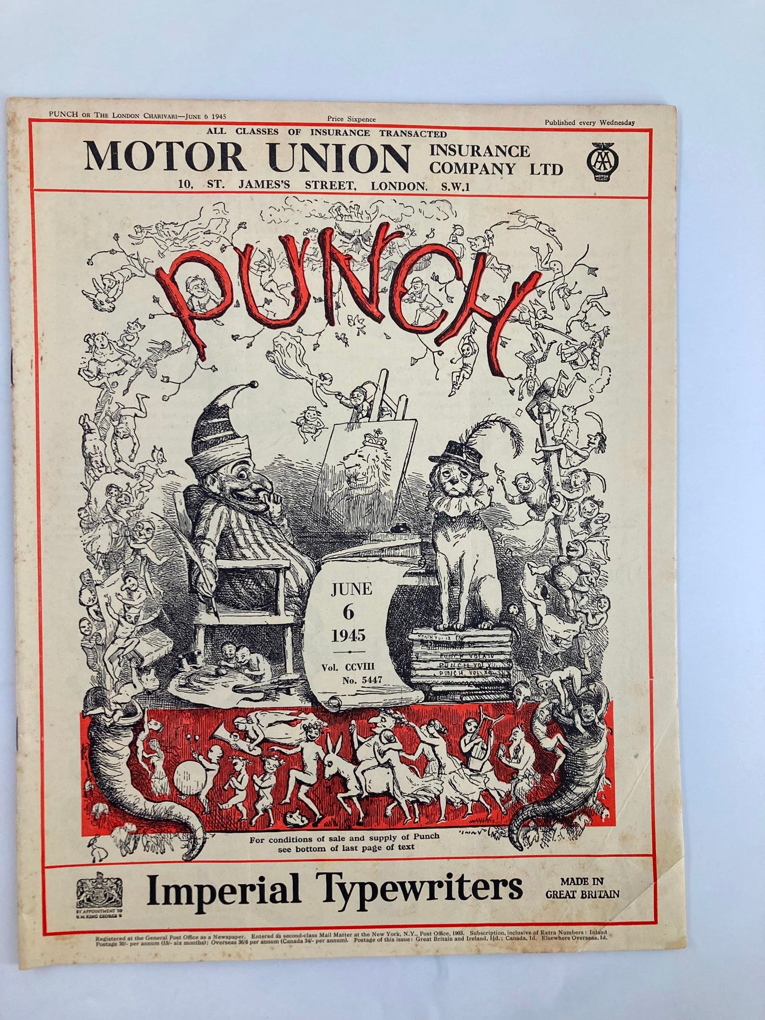 VTG Punch Magazine June 6 1945 #5447 Vol 208 WWII Cartoon & Humour