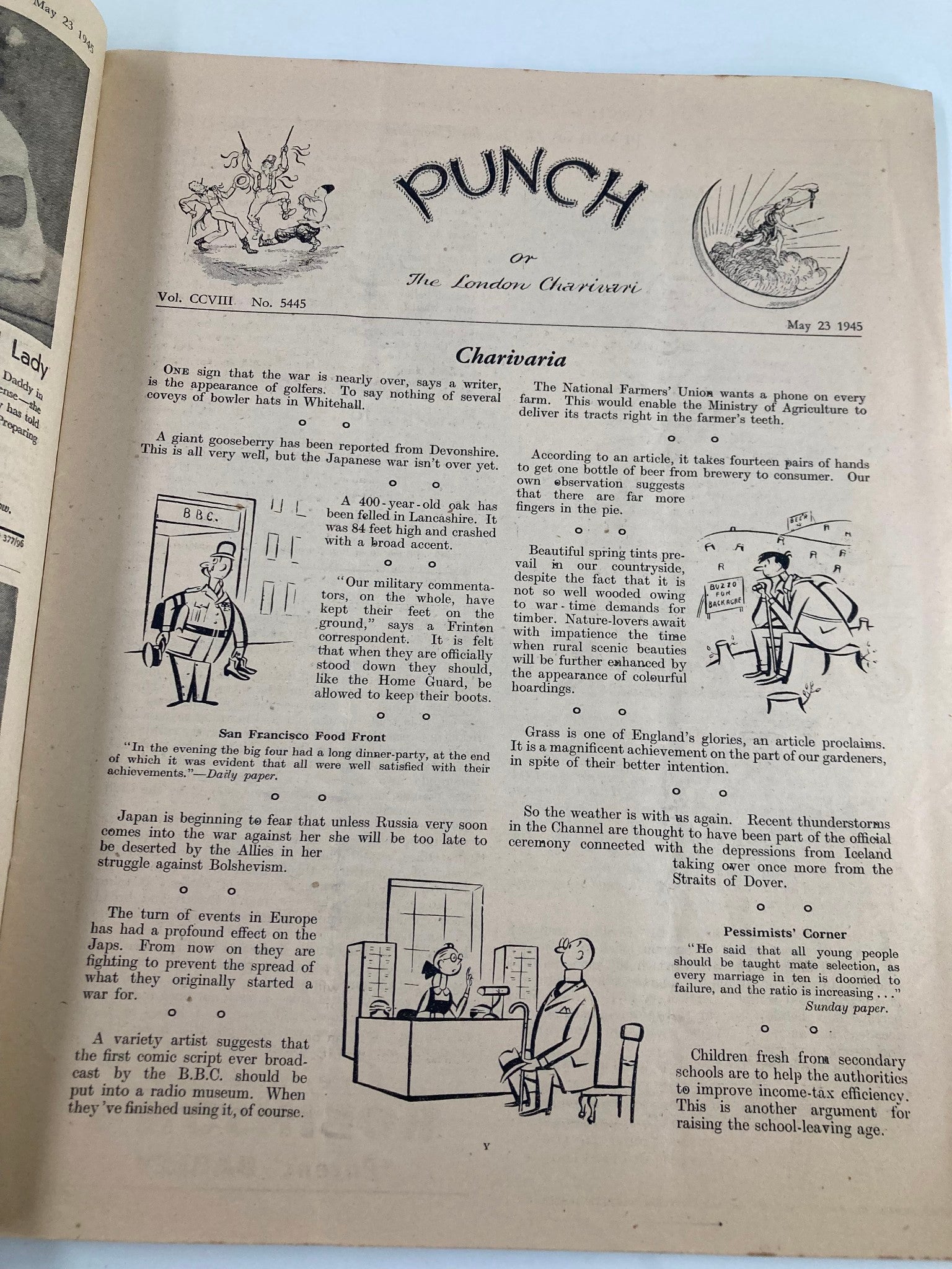 VTG Punch Magazine May 23 1945 #5445 Vol 208 WWII Cartoon & Humour