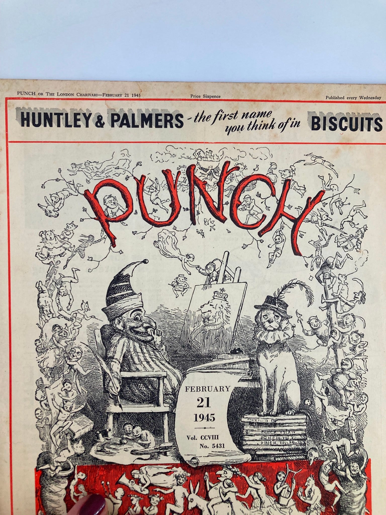 VTG Punch Magazine February 21 1945 #5431 Vol 208 WWII Cartoon & Humour