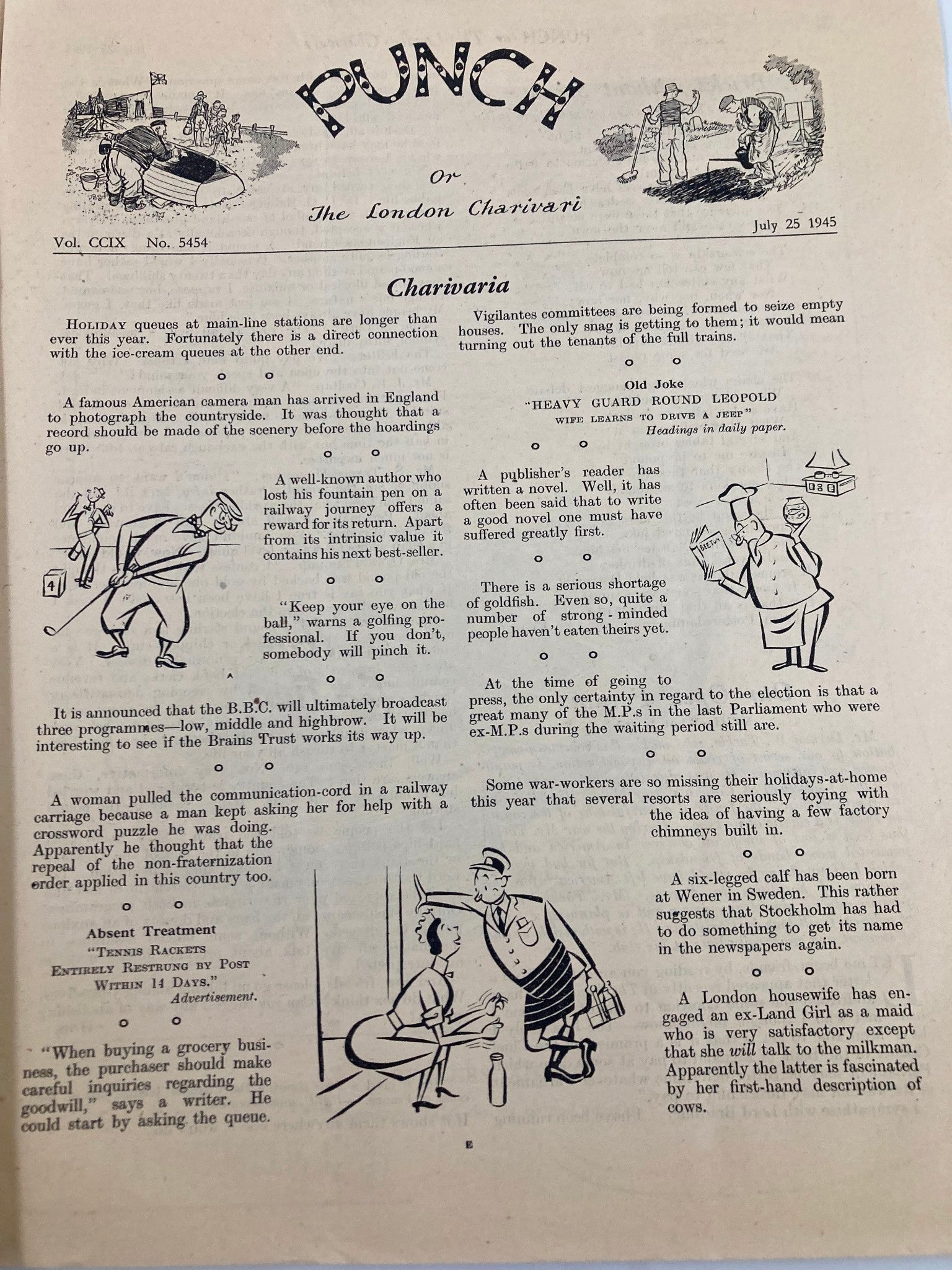 VTG Punch Magazine July 25 1945 #5454 Vol 209 WWII Cartoon & Humour