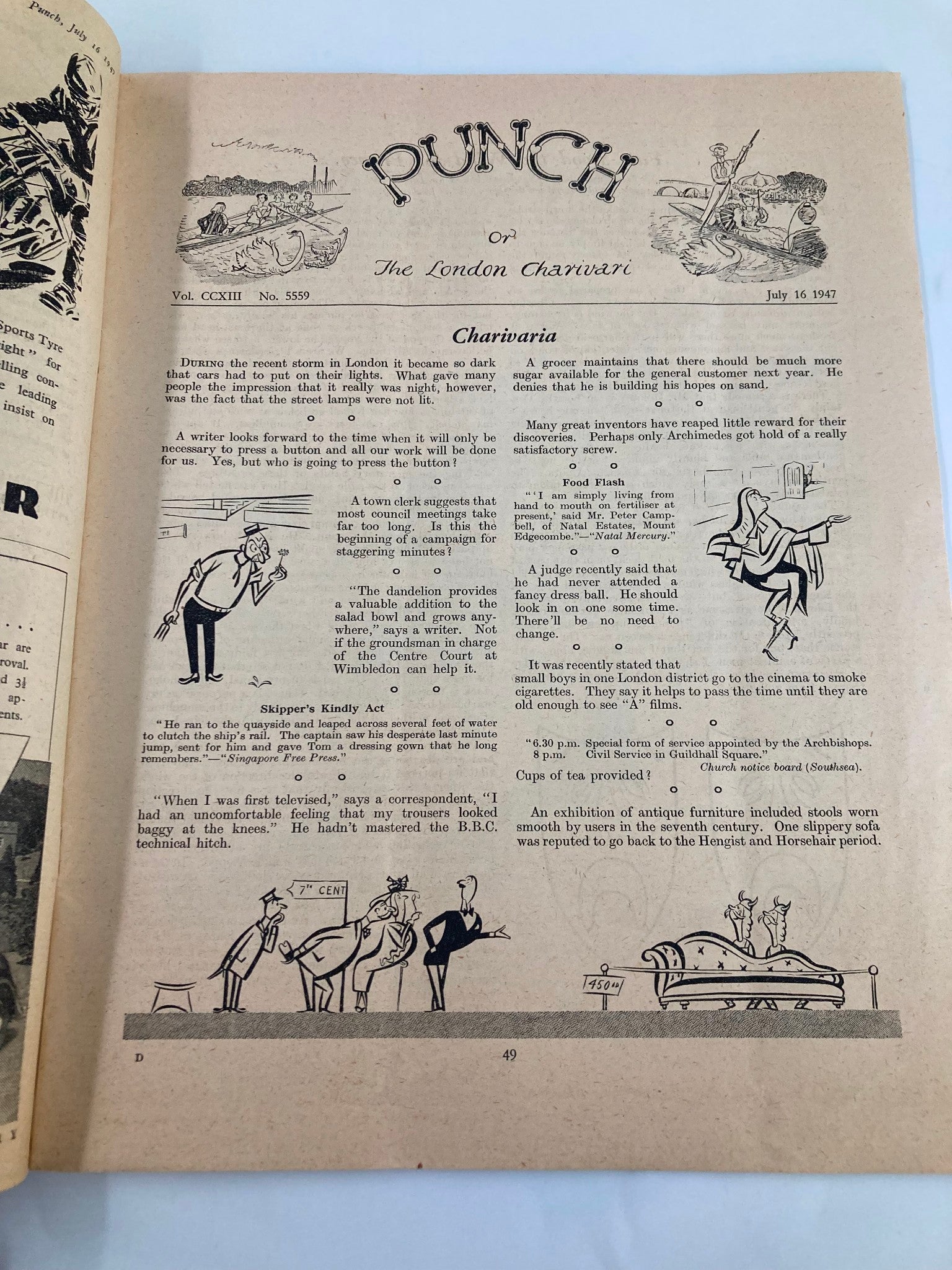 VTG Punch Magazine July 16 1947 #5559 Vol 213 WWII Cartoon & Humour