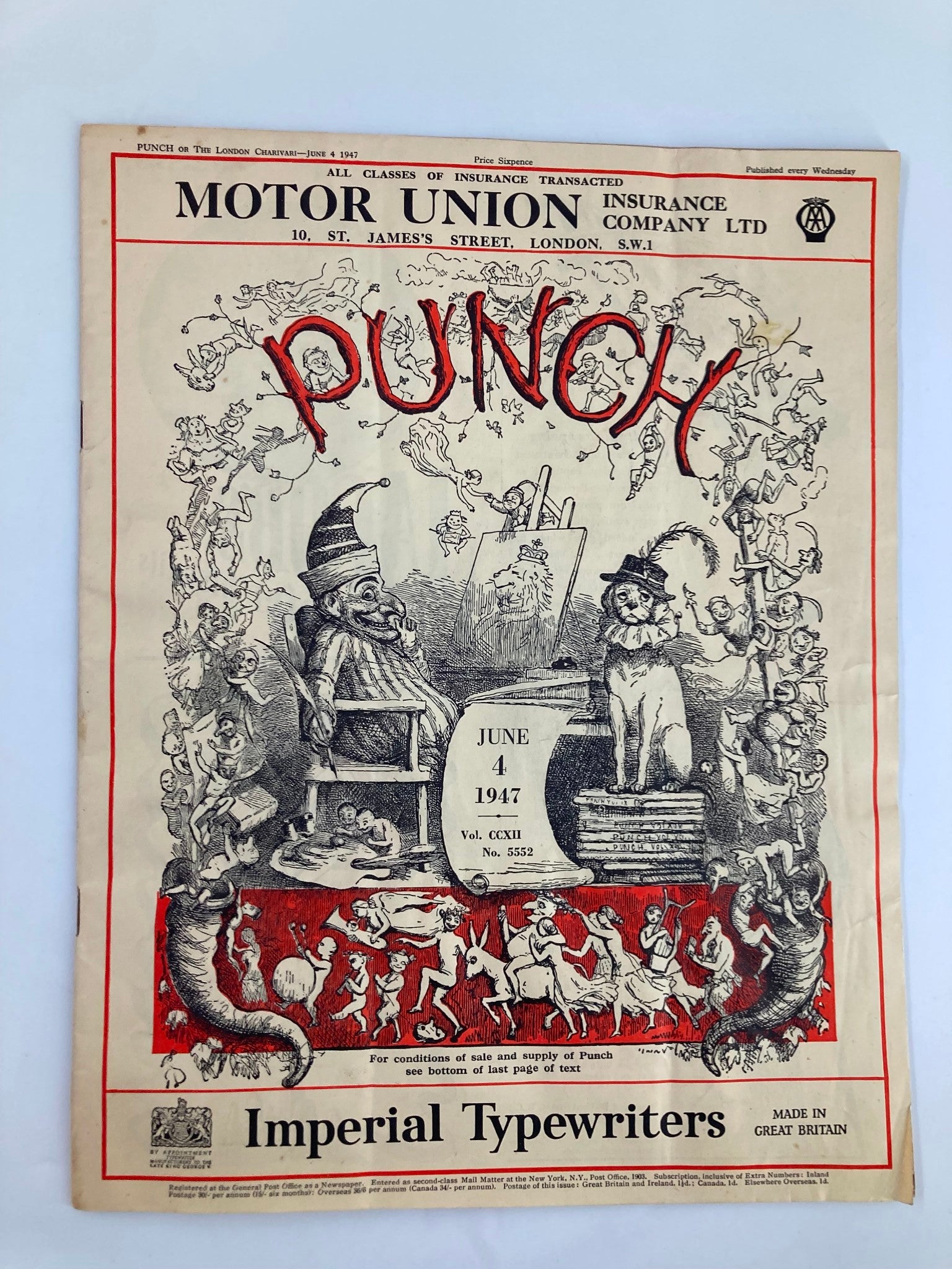 VTG Punch Magazine June 4 1947 #5552 Vol 212 WWII Cartoon & Humour