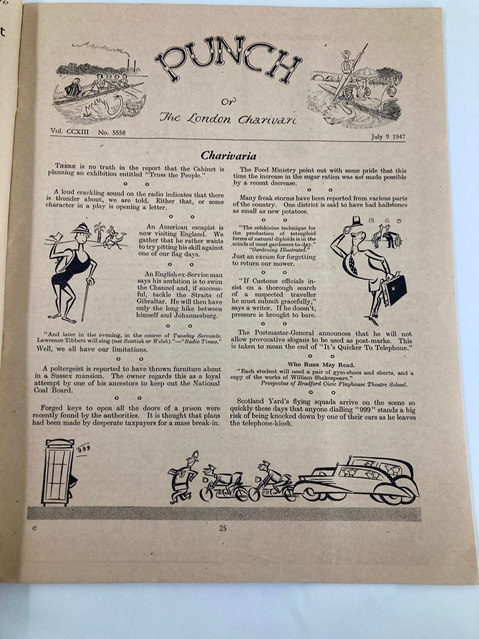 VTG Punch Magazine July 9 1947 #5558 Vol 213 WWII Cartoon & Humour