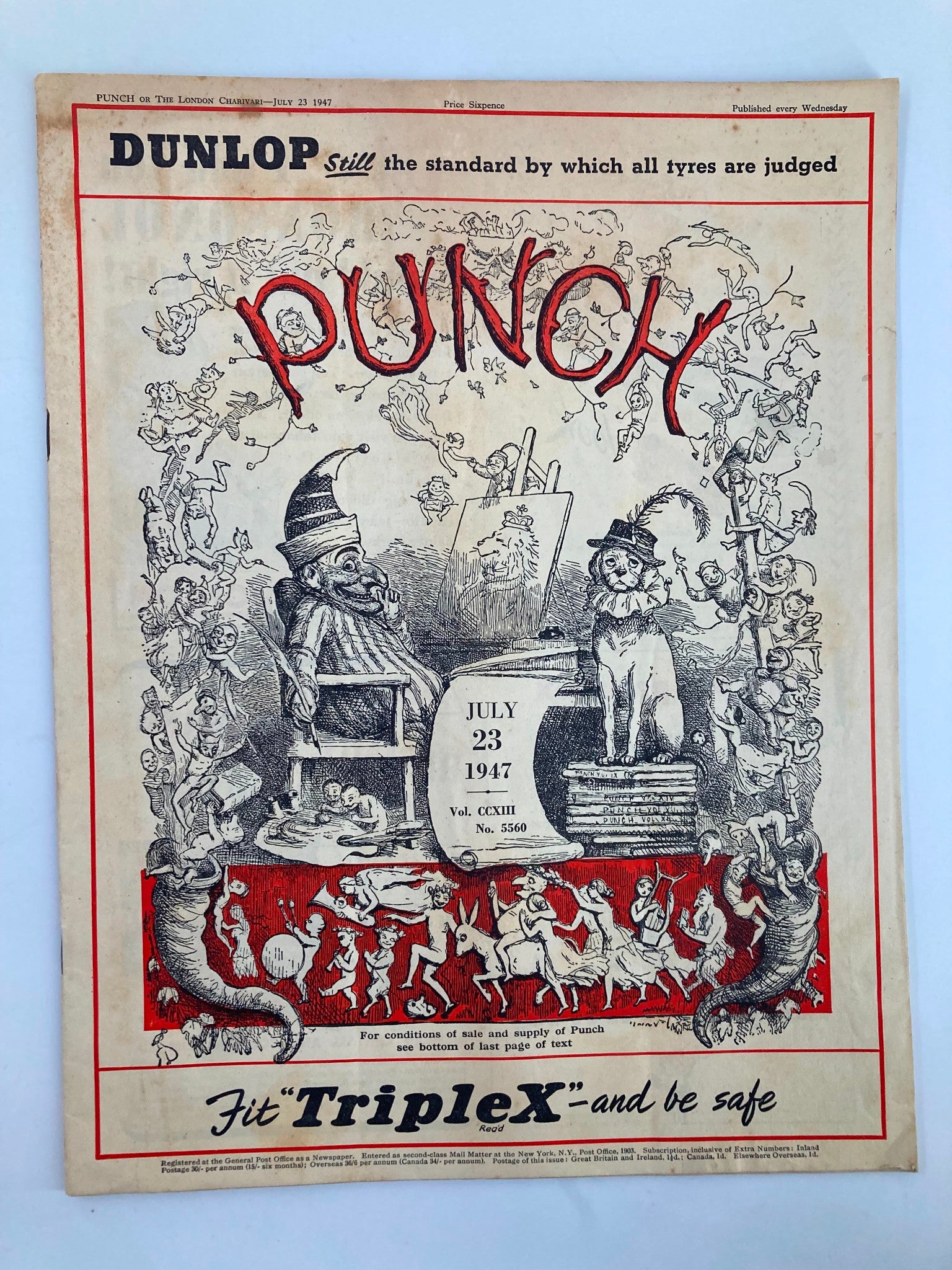 VTG Punch Magazine July 23 1947 #5560 Vol 213 WWII Cartoon & Humour