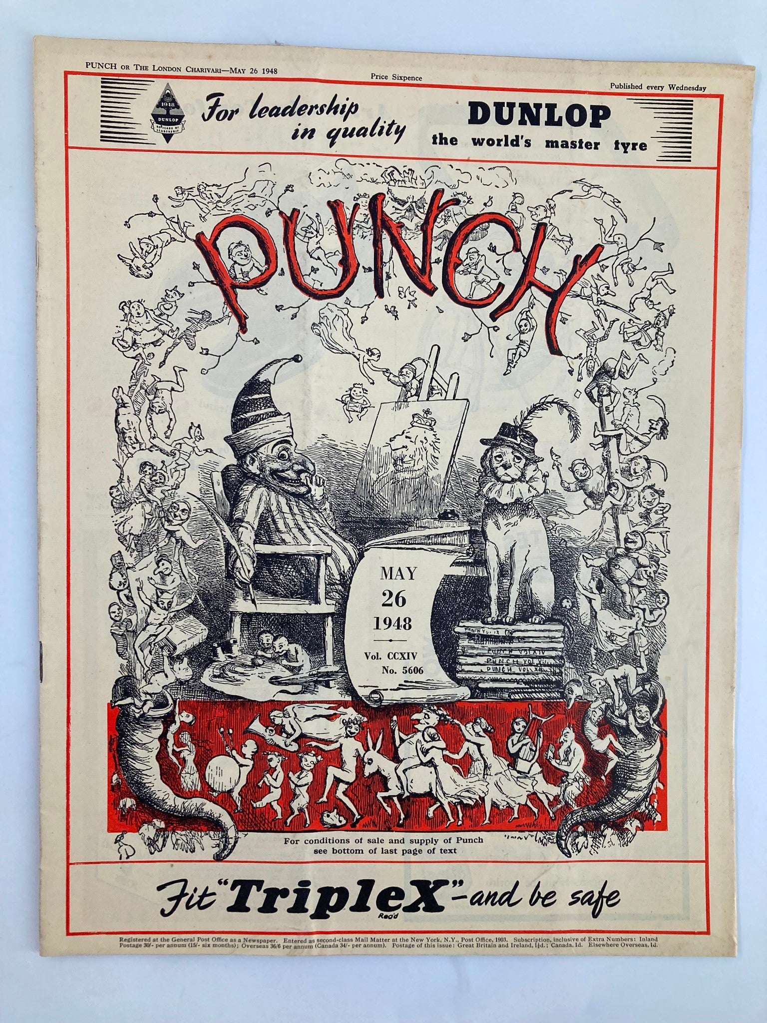 VTG Punch Magazine May 26 1948 #5606 Vol 214 WWII Cartoon & Humour