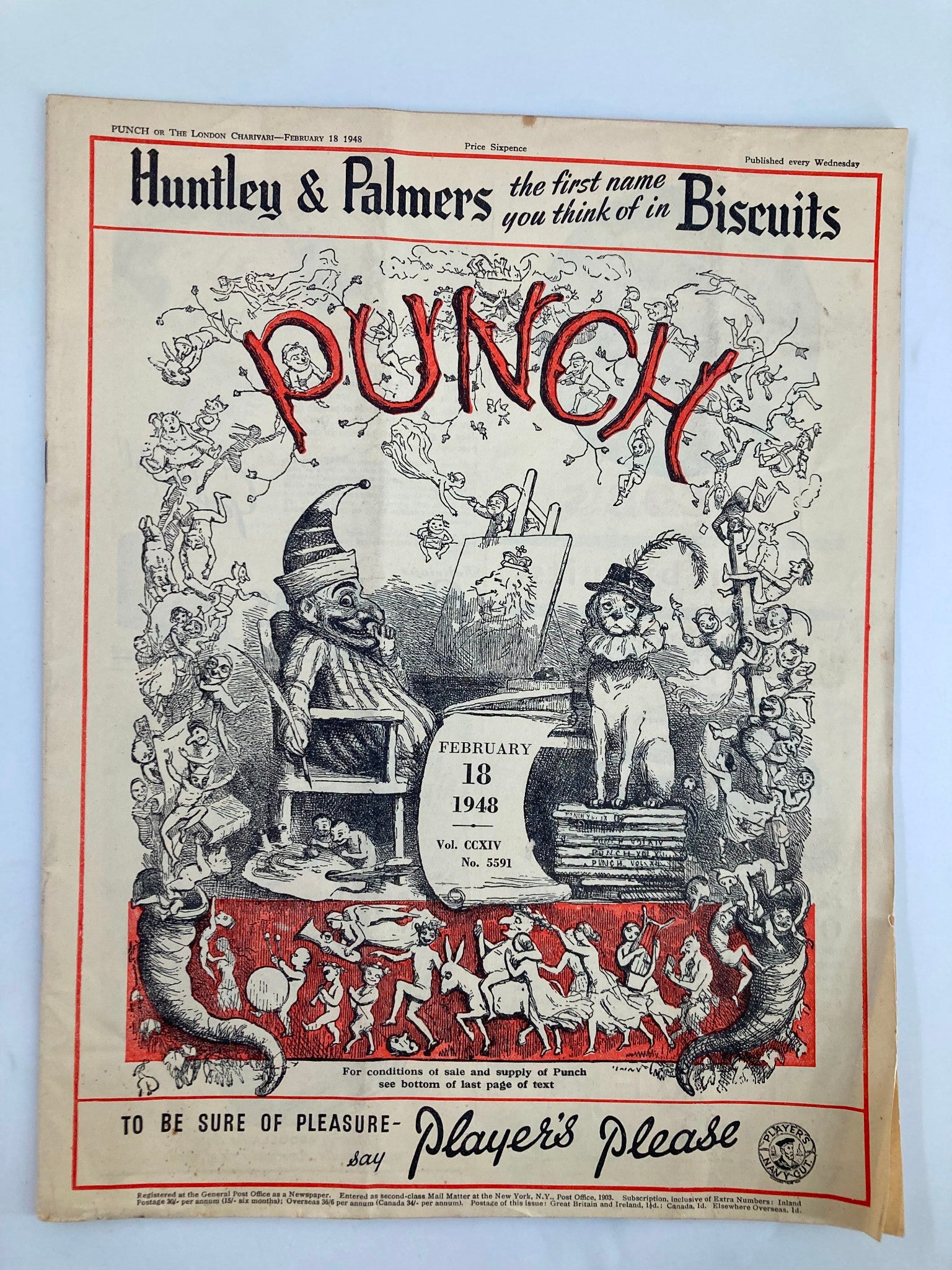 VTG Punch Magazine February 18 1948 #5591 Vol 214 WWII Cartoon & Humour