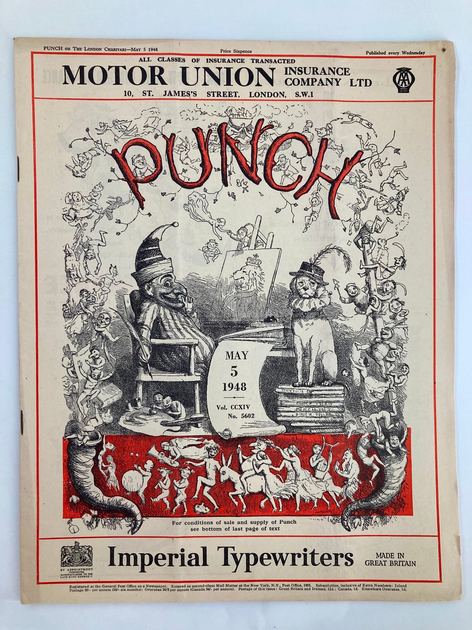 VTG Punch Magazine May 5 1948 #5602 Vol 214 WWII Cartoon & Humour