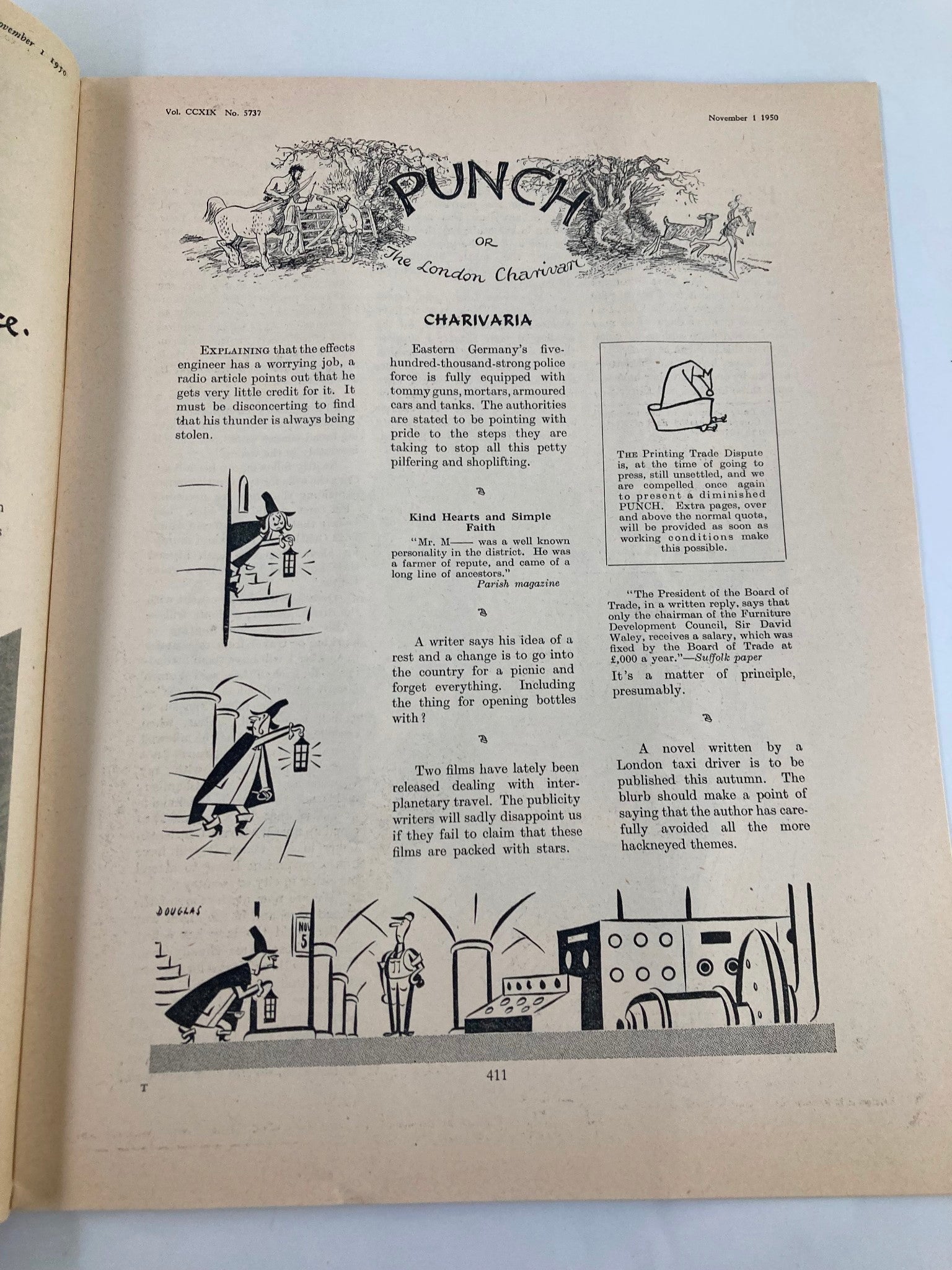 VTG Punch Magazine November 1 1950 #5737 Vol 219 WWII Cartoon & Humour