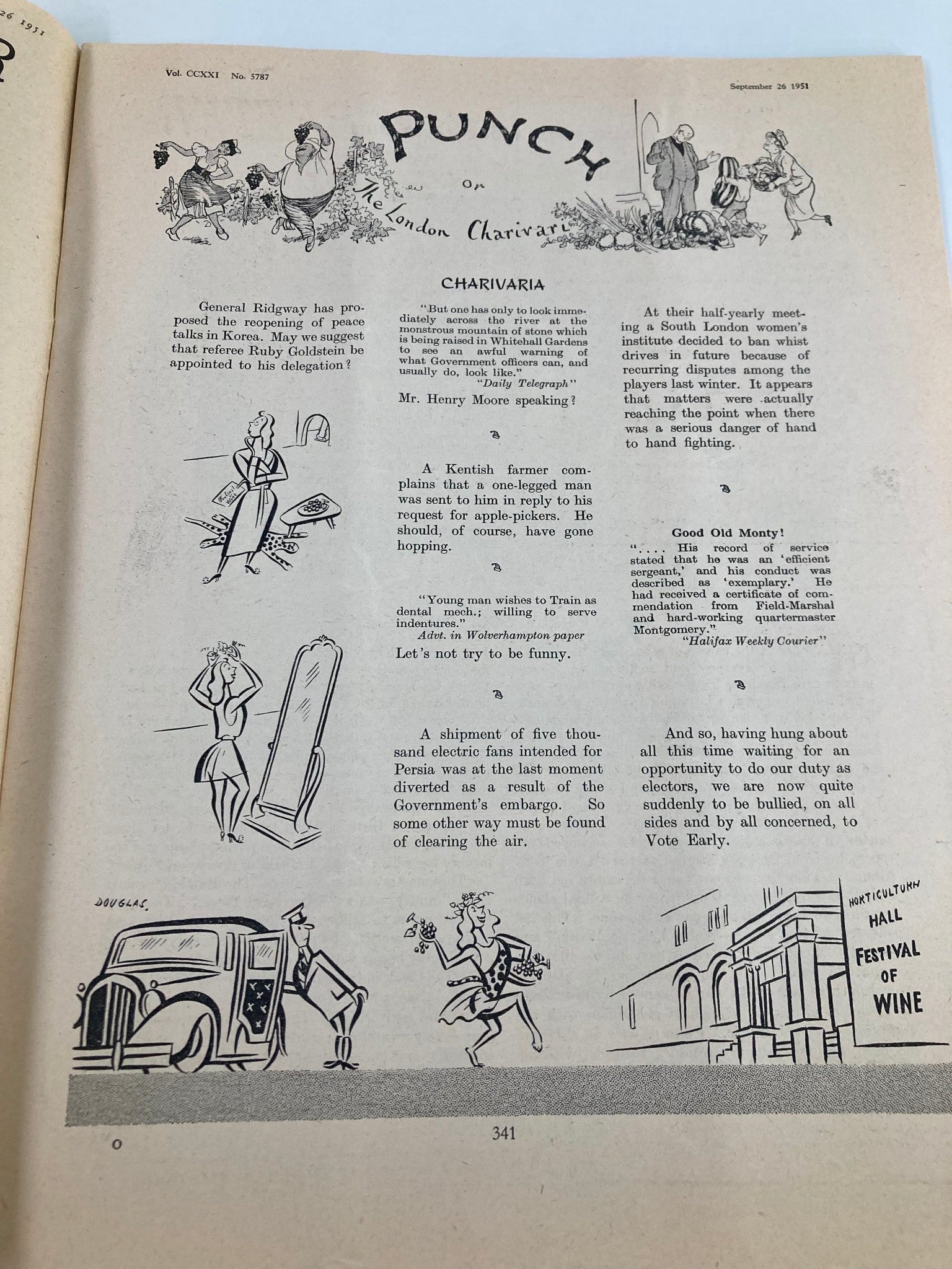 VTG Punch Magazine September 26 1951 No. 5787 Vol 221 WWII Cartoon & Humour