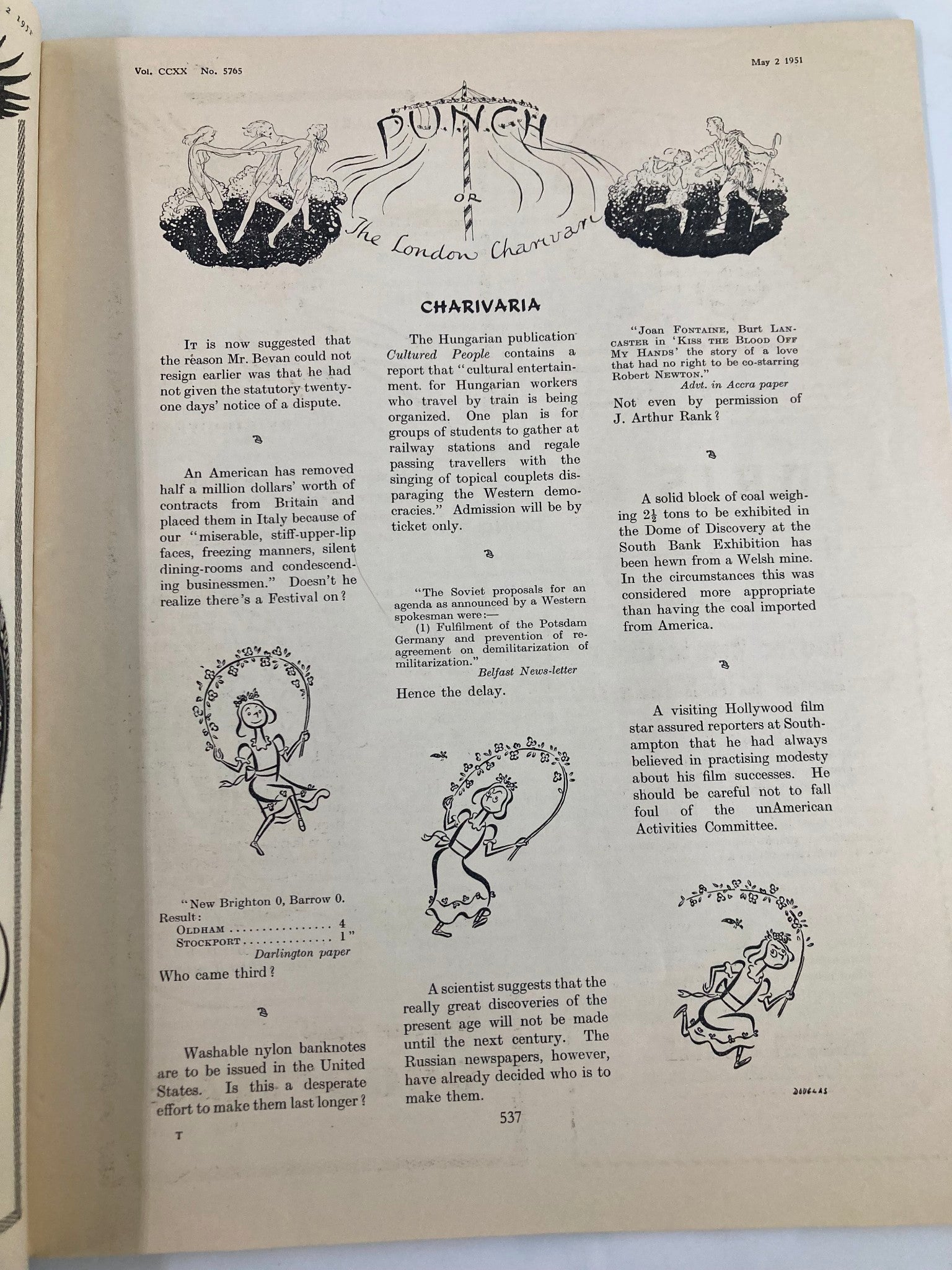 VTG Punch Magazine May 2 1951 #5765 Vol 220 WWII Cartoon & Humour