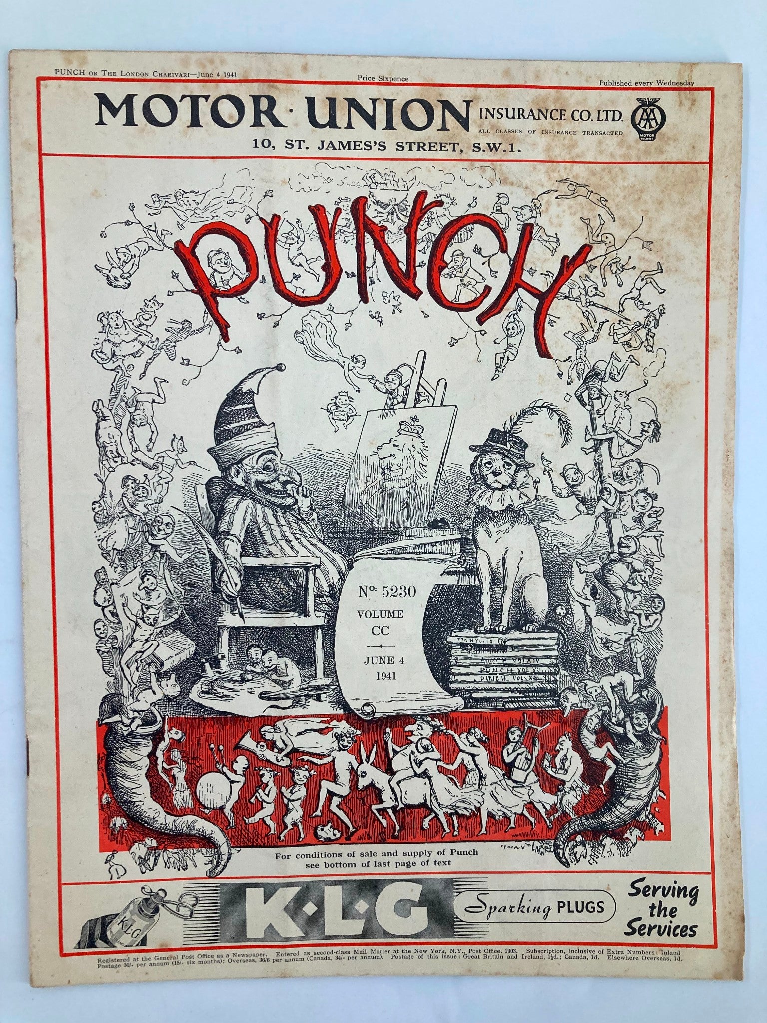 VTG Punch Magazine June 4 1941 #5230 Vol 100 WWII Cartoon & Humour