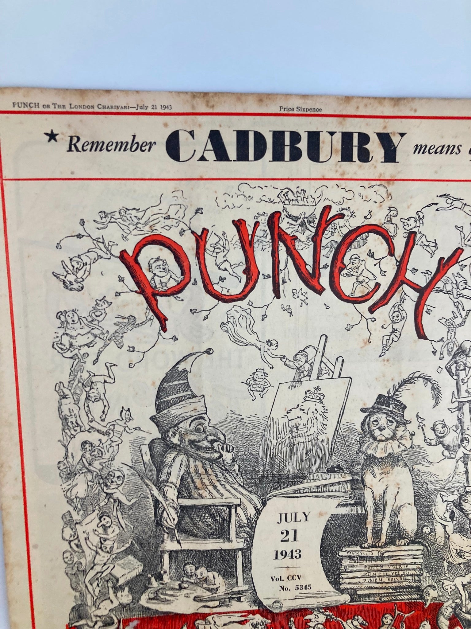 VTG Punch Magazine July 21 1943 #5345 Vol 105 WWII Cartoon & Humour