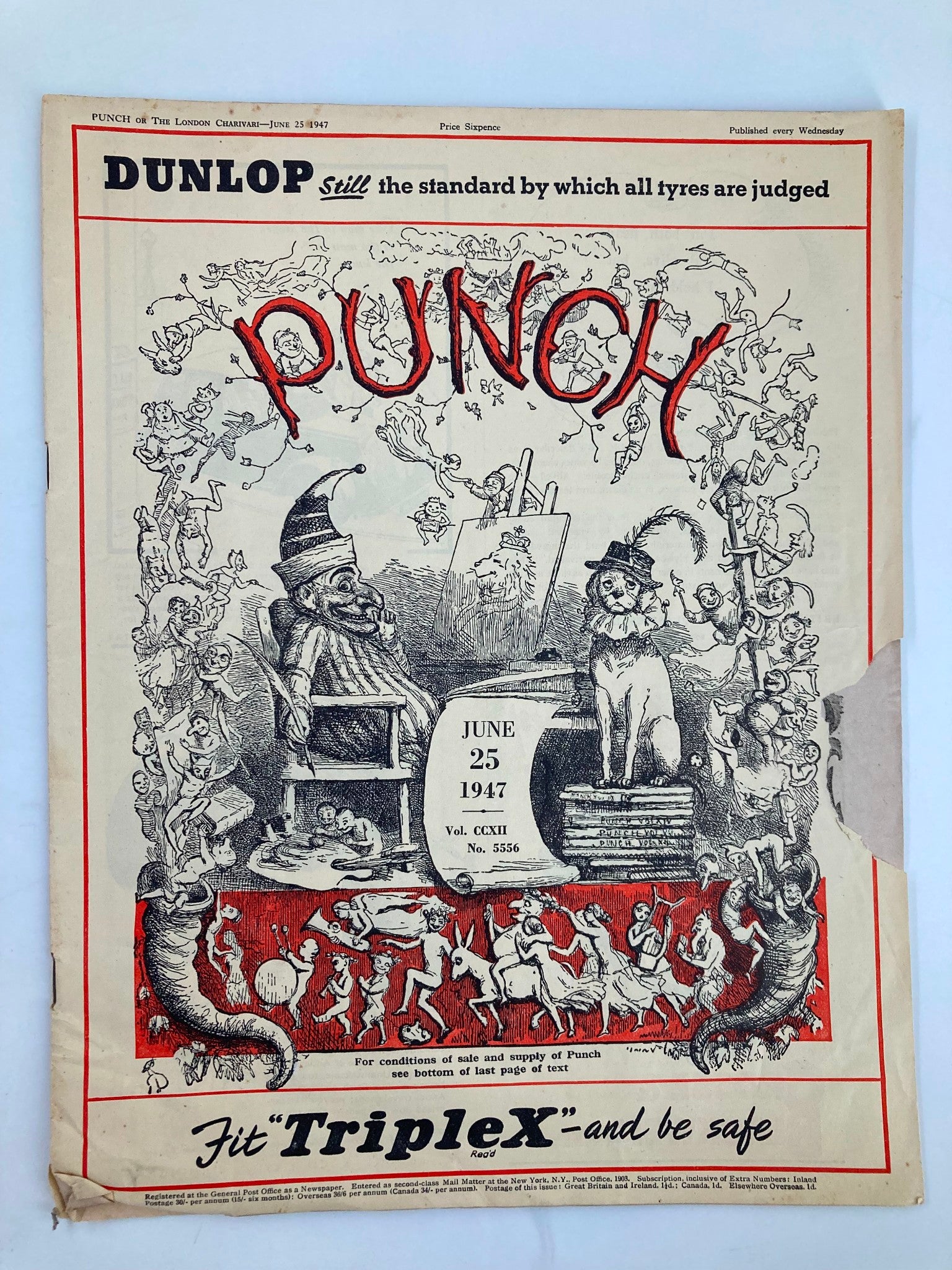 VTG Punch Magazine June 25 1947 #5556 Vol 112 WWII Cartoon & Humour